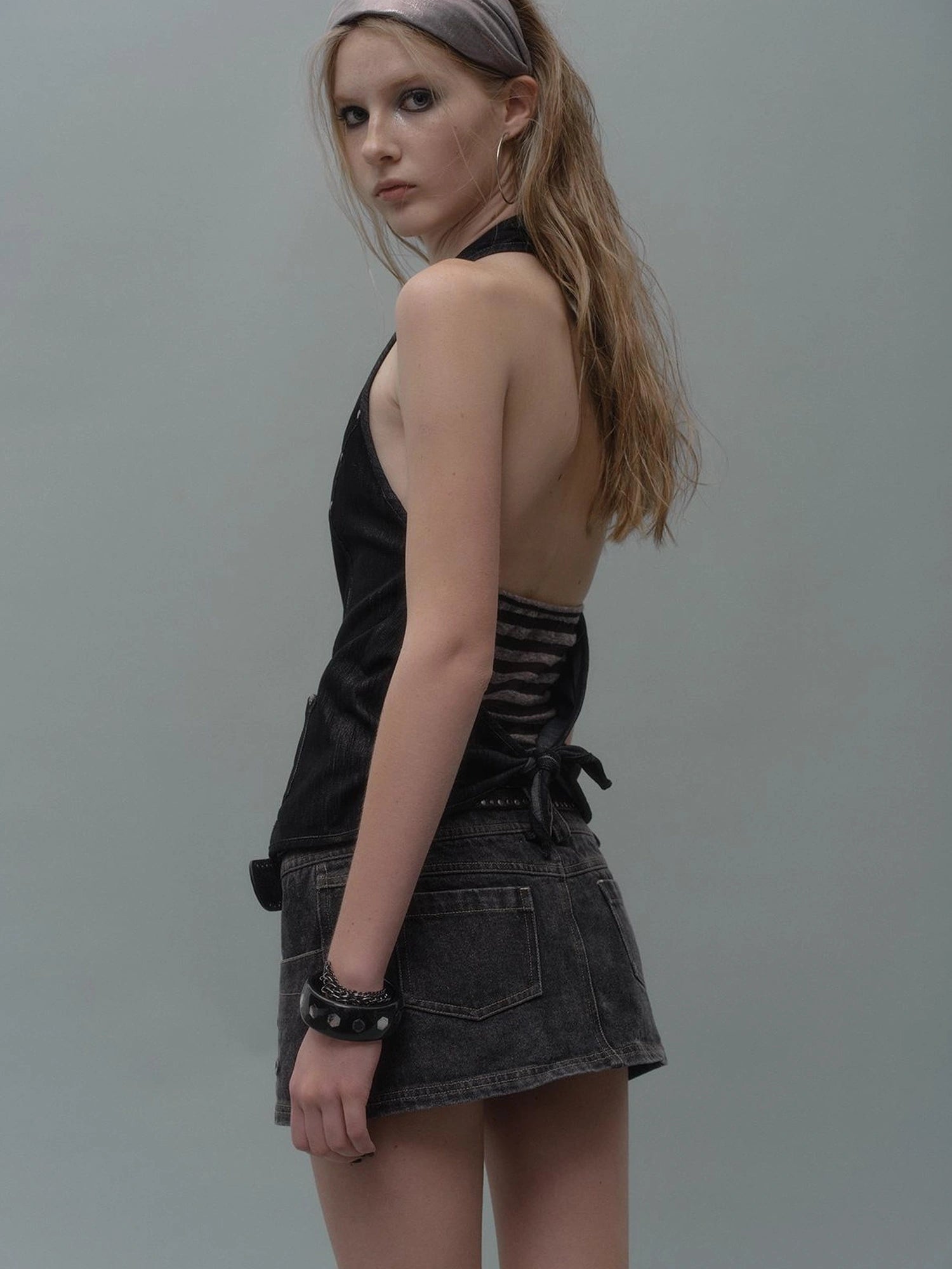 wear And tear Halter Neck Layered Ribbed Vest