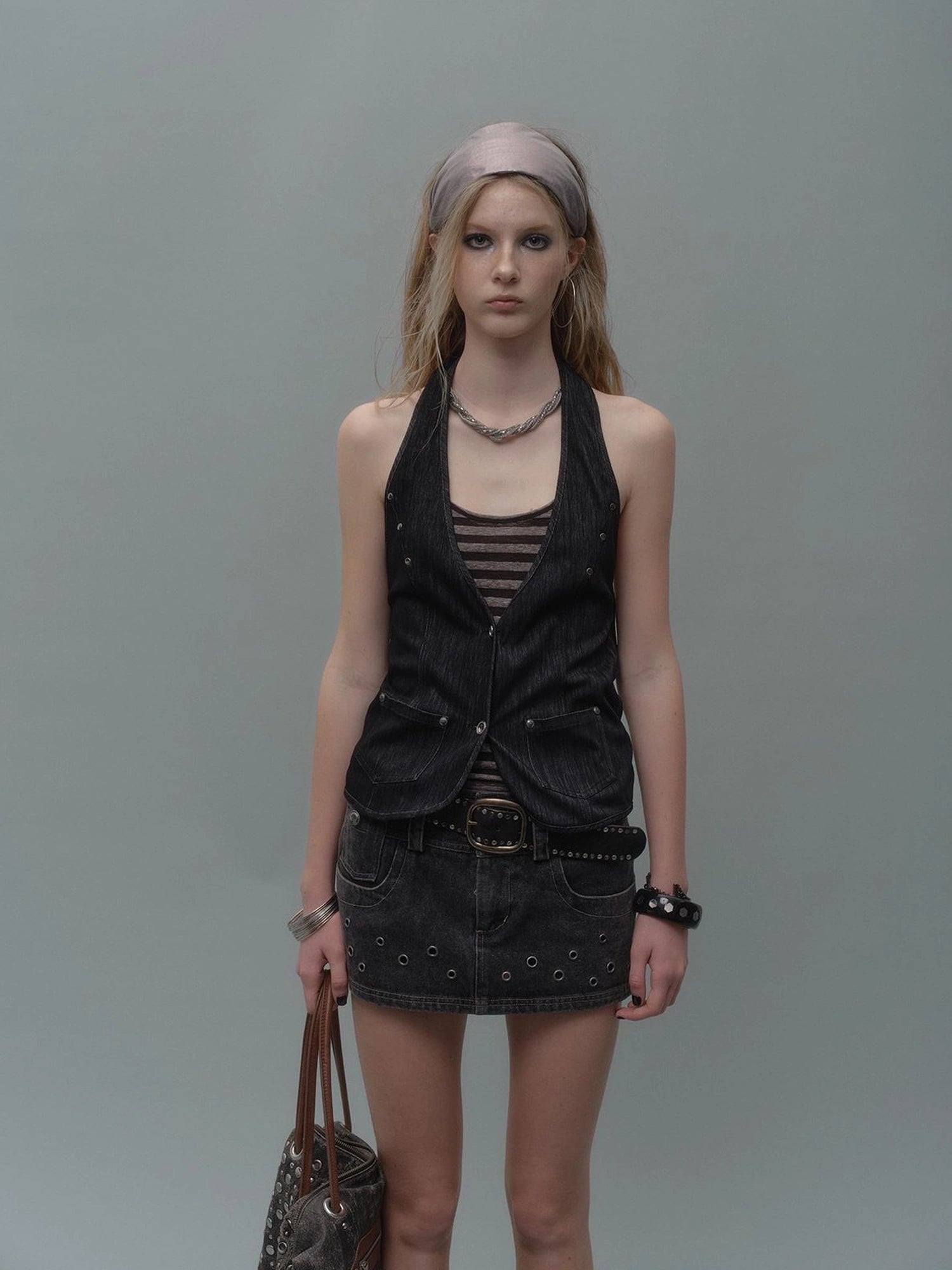 wear And tear Halter Neck Layered Ribbed Vest