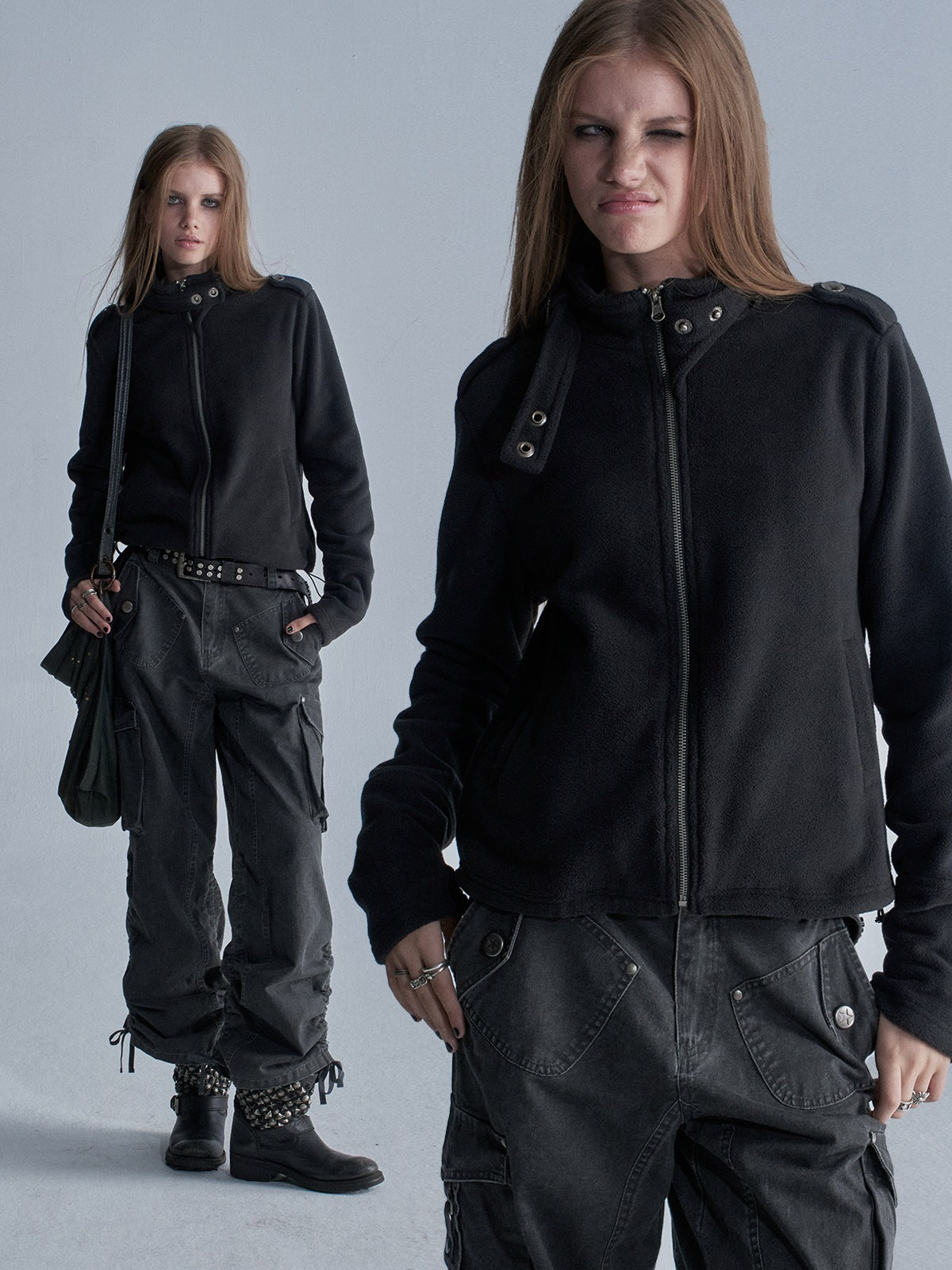 wear_And_tear_Loose_Fleece_Stand_Collar_Drawstring_Hem_Asymmetric_Women&