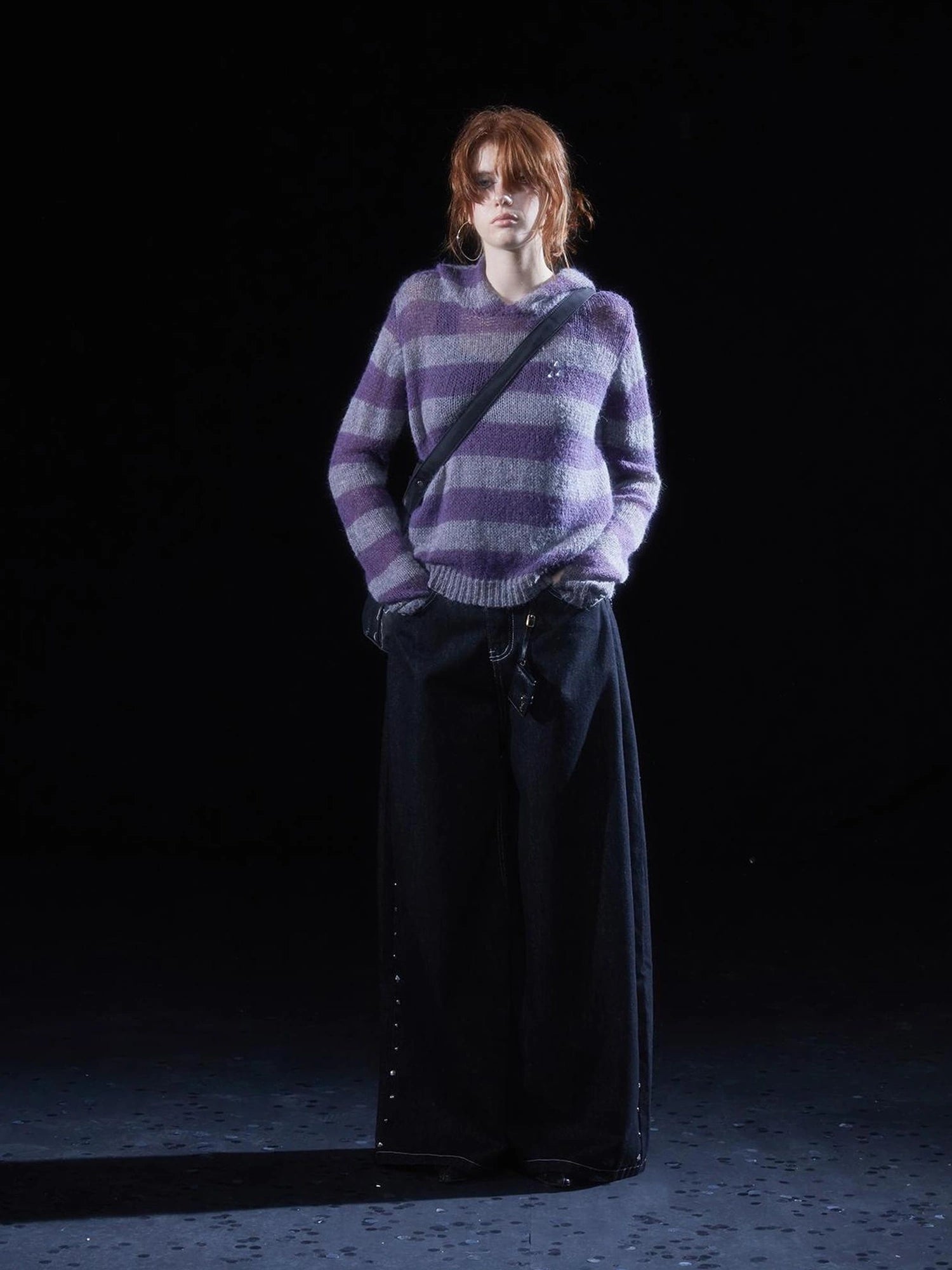 wear And tear Mohair Stripe Hoodie With Openwork Cuffs