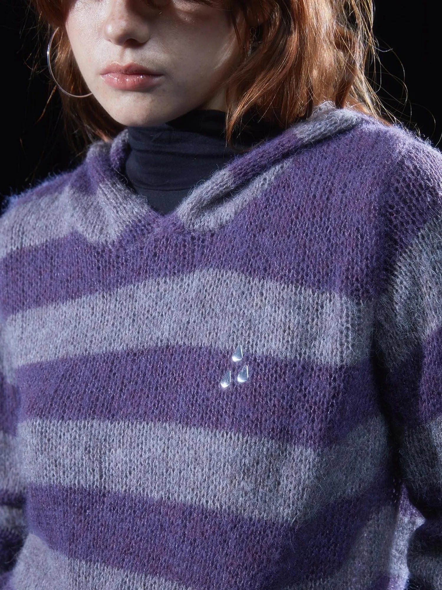 wear And tear Mohair Stripe Hoodie With Openwork Cuffs