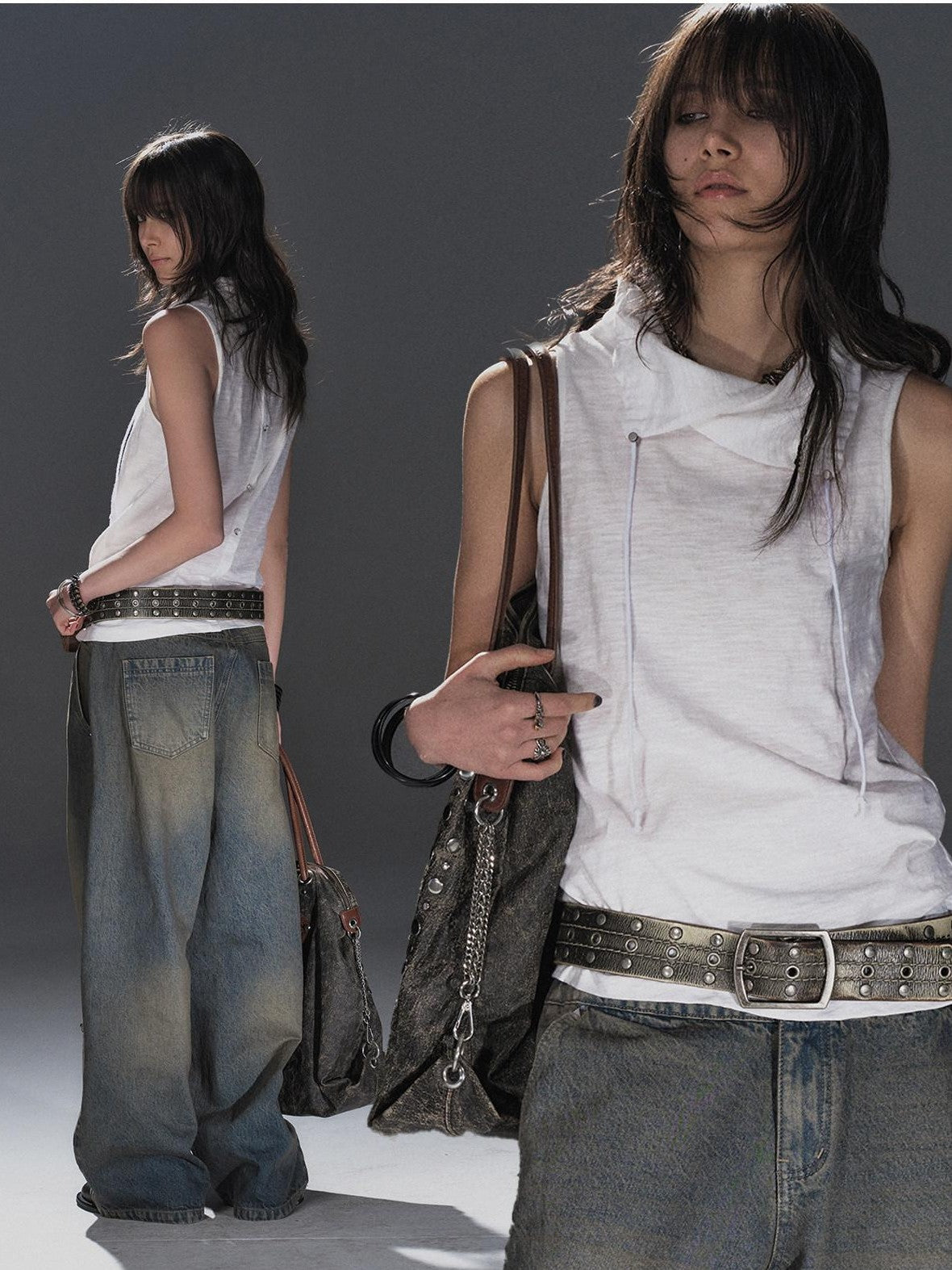 wear And tear Textured Adjustable Drawstring Neck Back Button H Shape Women&