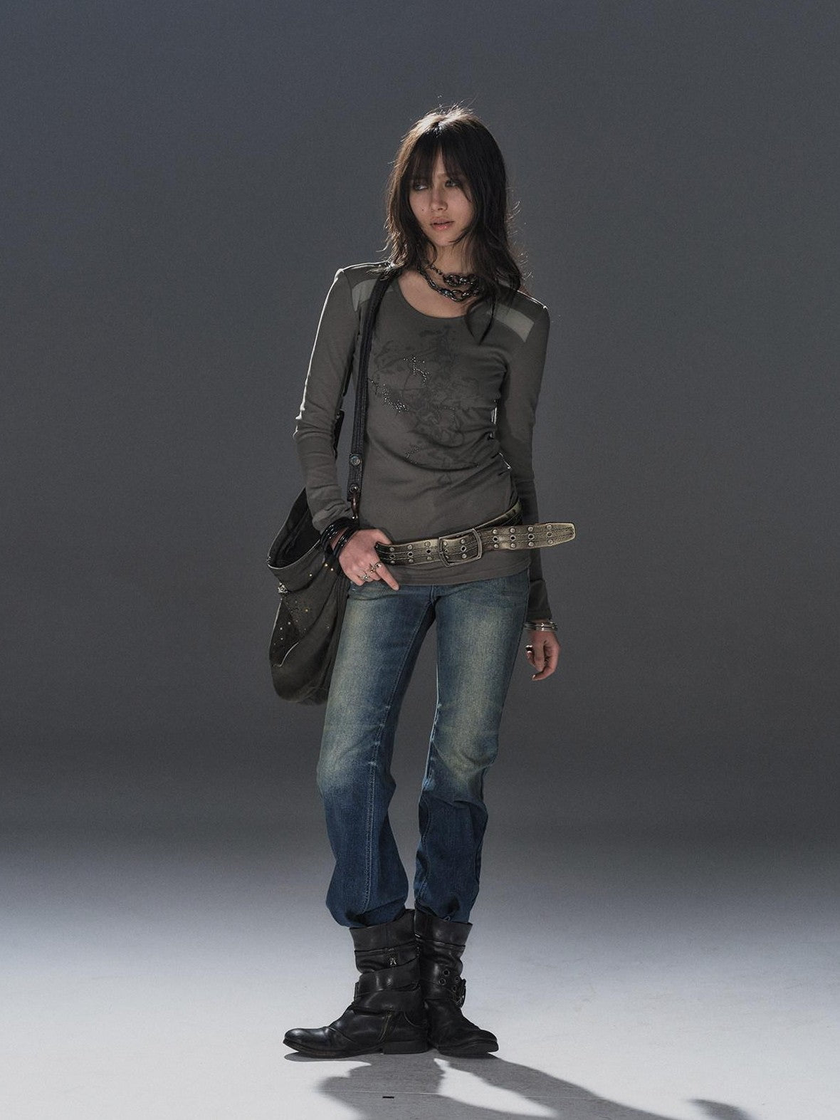 wear And tear Two Tone Mesh Rhinestone Pleated Women&