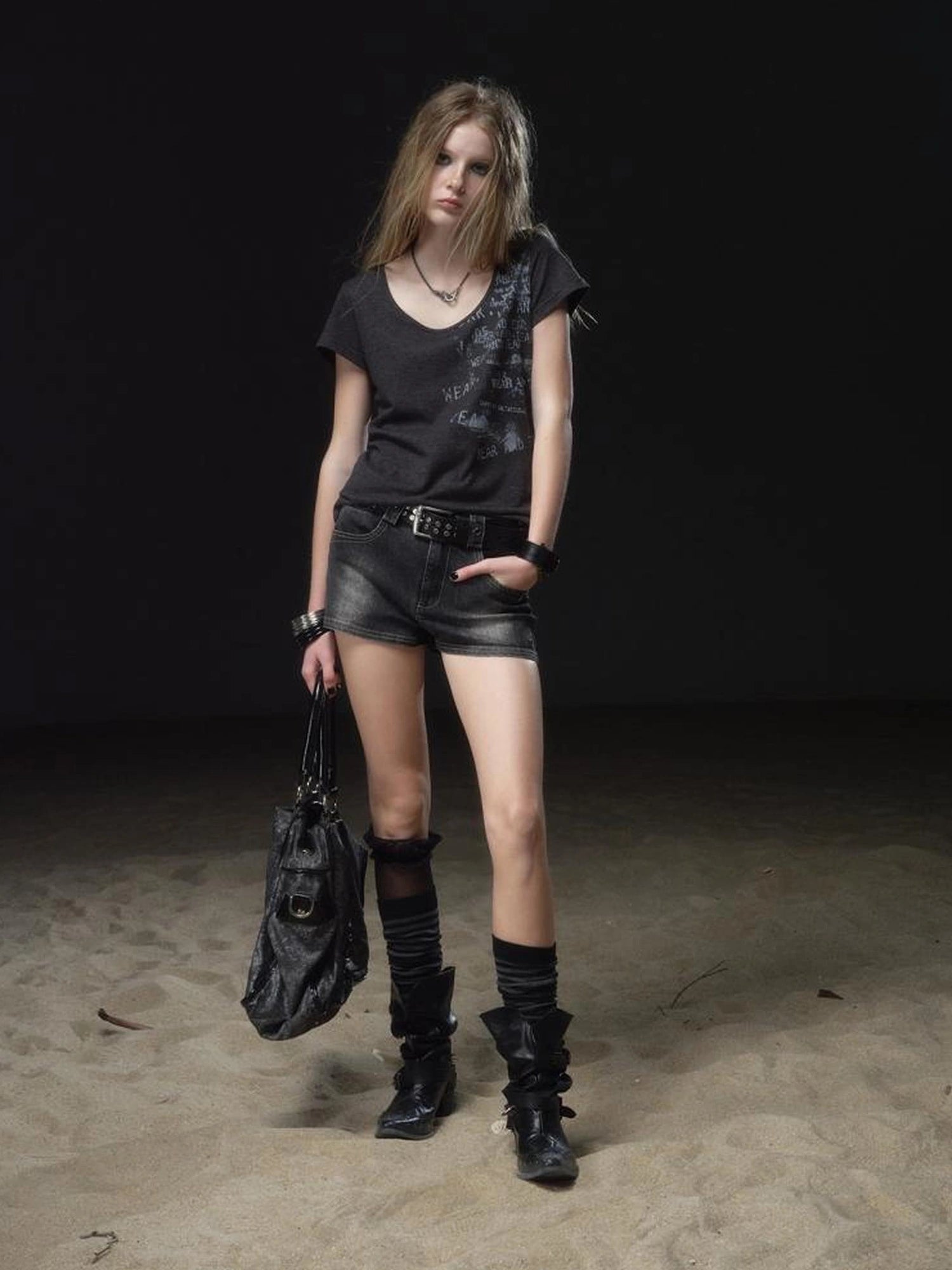 wear And tear Vintage Black Washed Stretch Denim Shorts