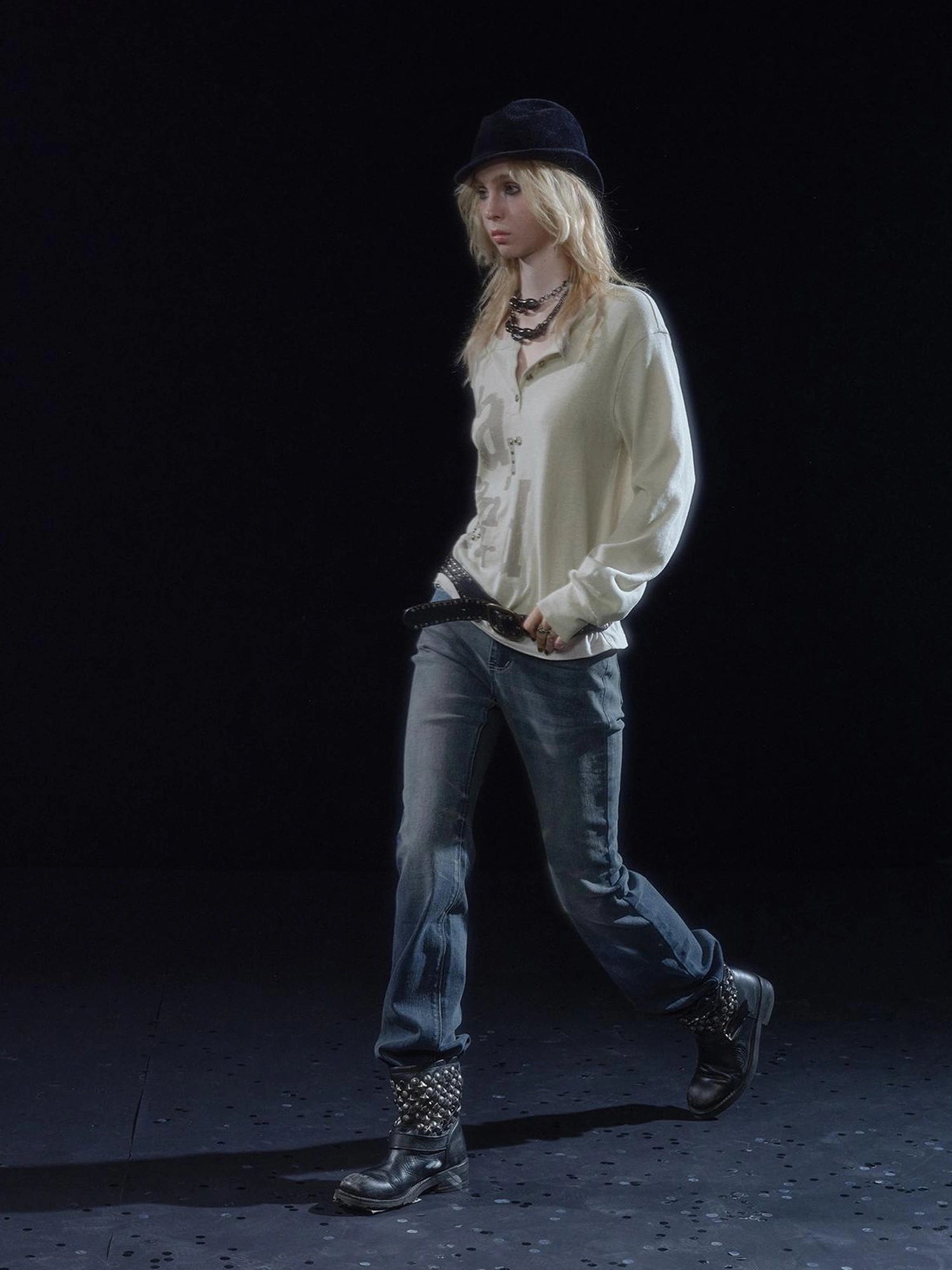 wear And tear Vintage Blue Washed Stretch Flared Jeans