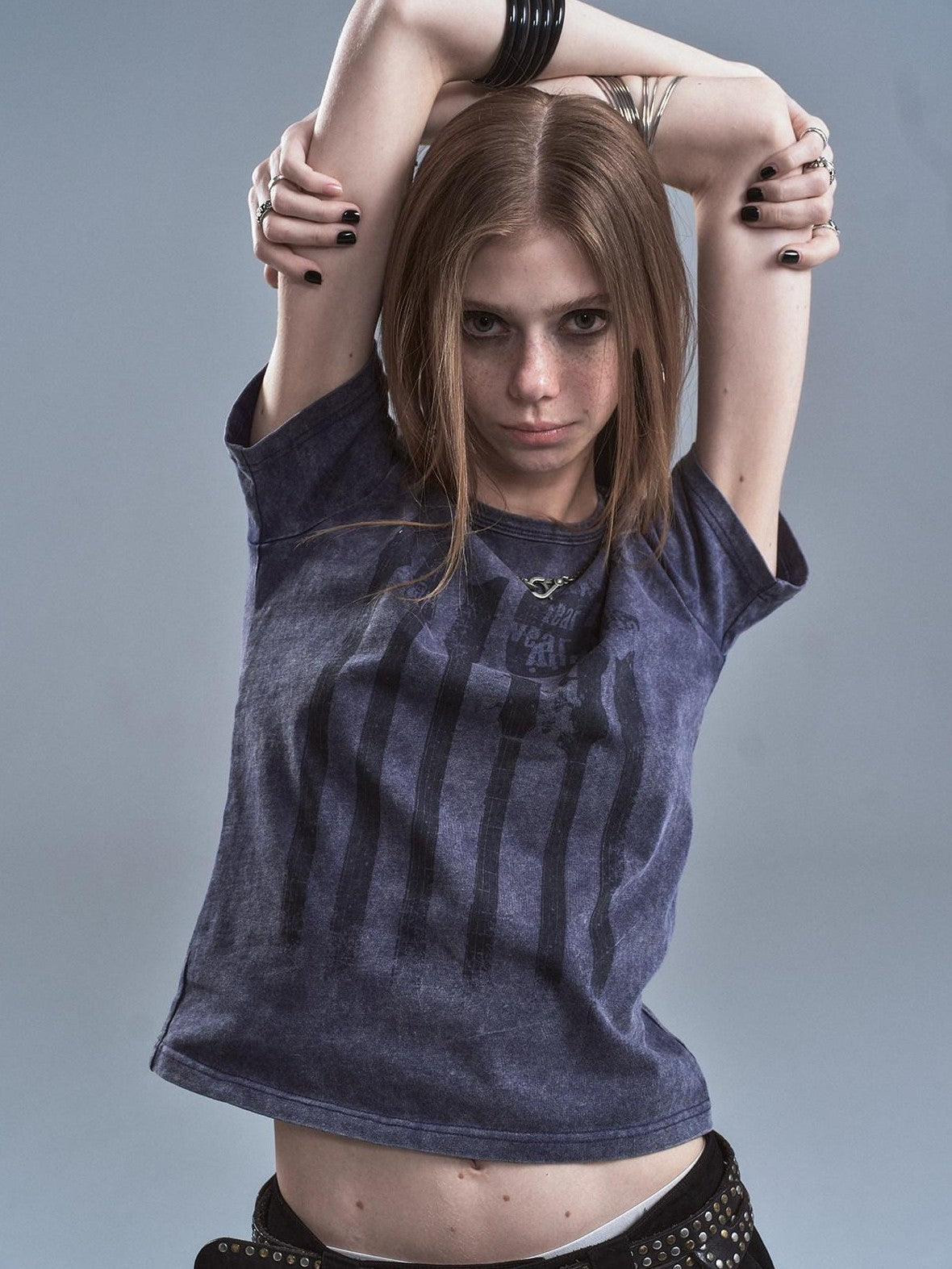 wear And tear Washed Purple Distressed Print Frayed Hem Women&