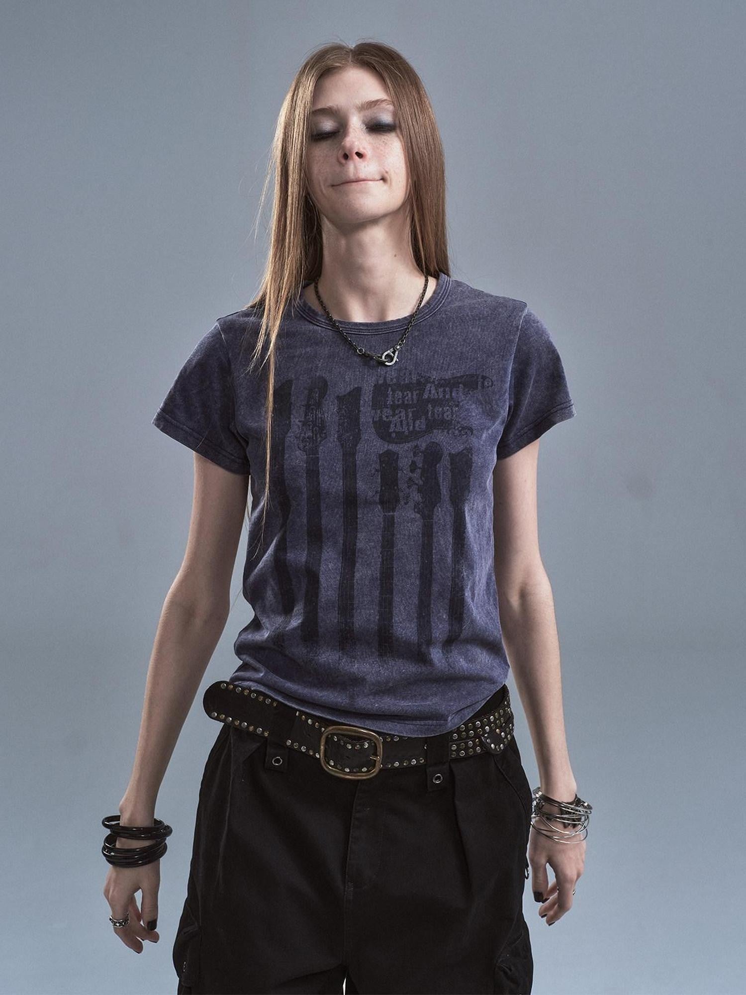 wear And tear Washed Purple Distressed Print Frayed Hem Women&