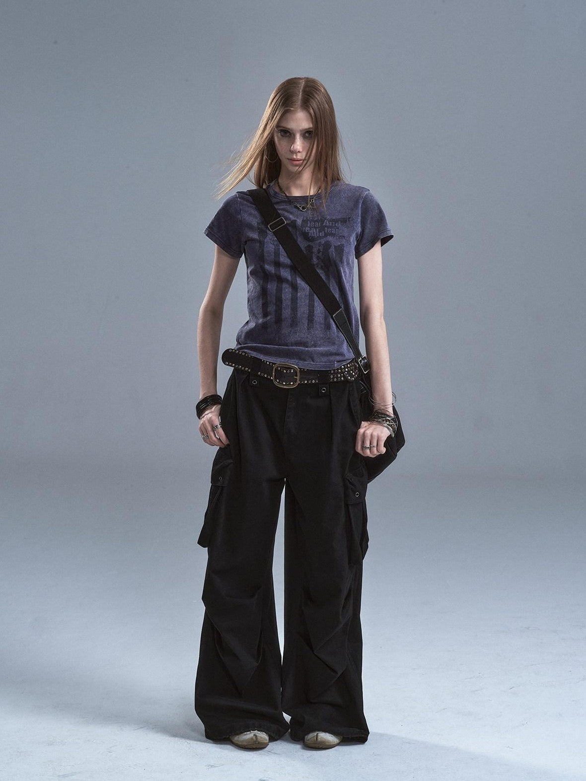 wear And tear Washed Purple Distressed Print Frayed Hem Women&
