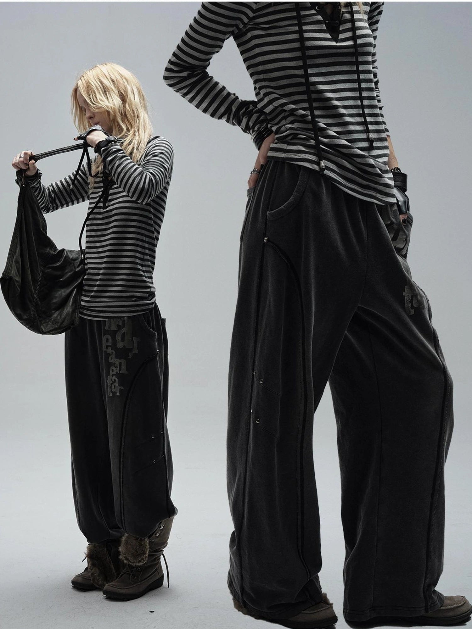 Wear And Tear Frayed Print Relaxed Washed Punk Cargo Pants