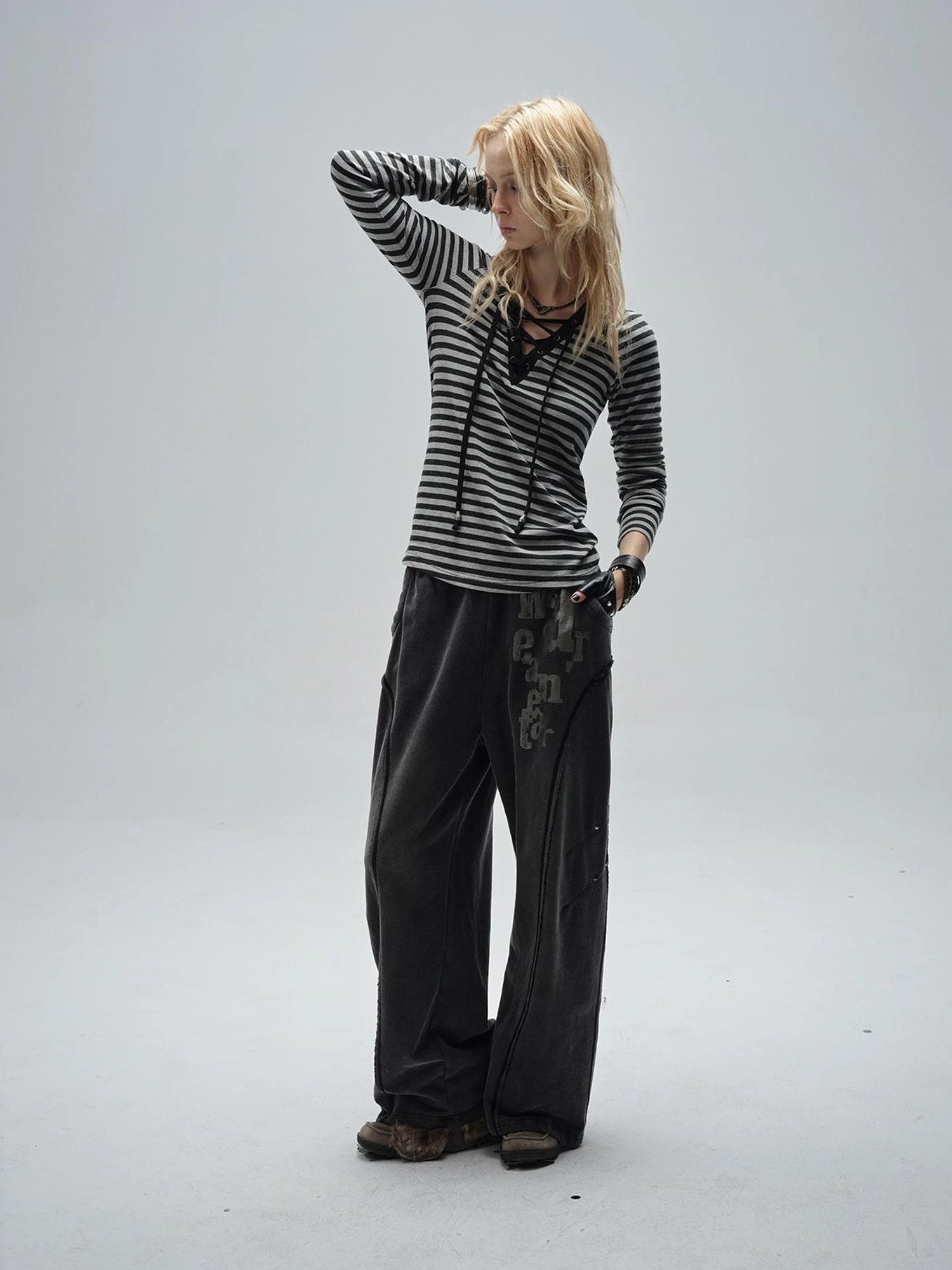 Wear And Tear Frayed Print Relaxed Washed Punk Cargo Pants