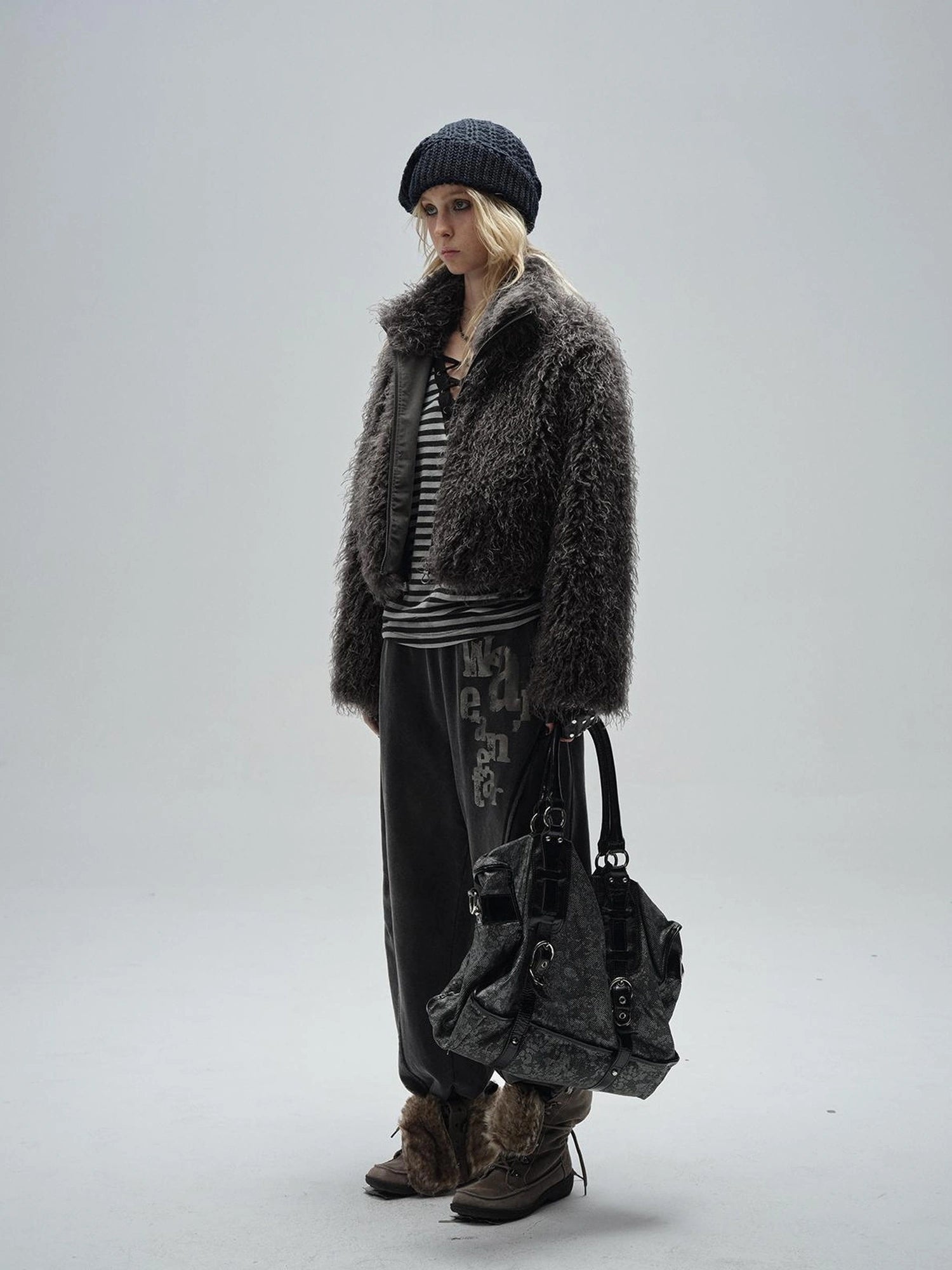 wear And tear Wear And Tear Grey Fleece Zip Up Cropped Jacket