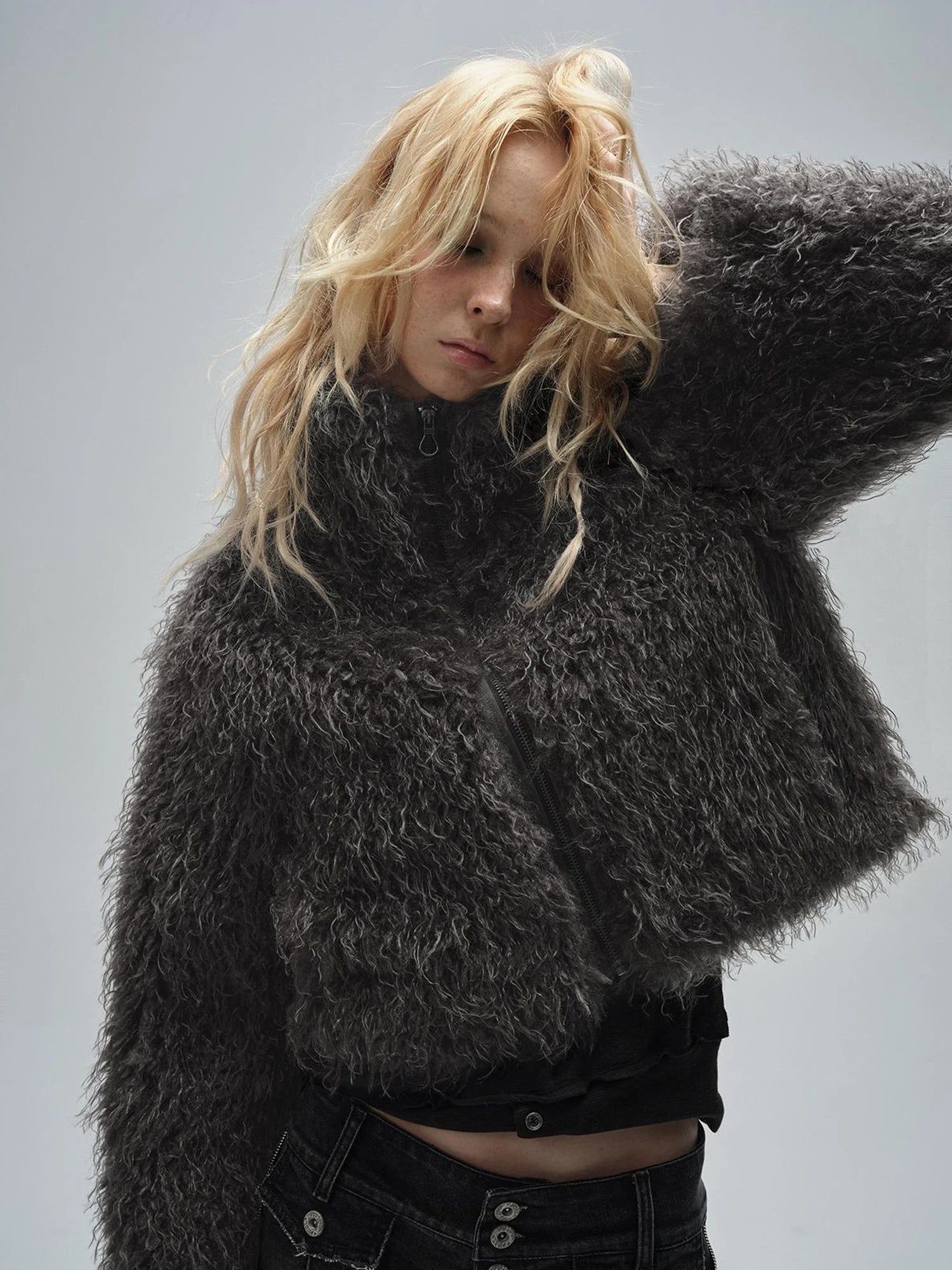 wear And tear Wear And Tear Grey Fleece Zip Up Cropped Jacket