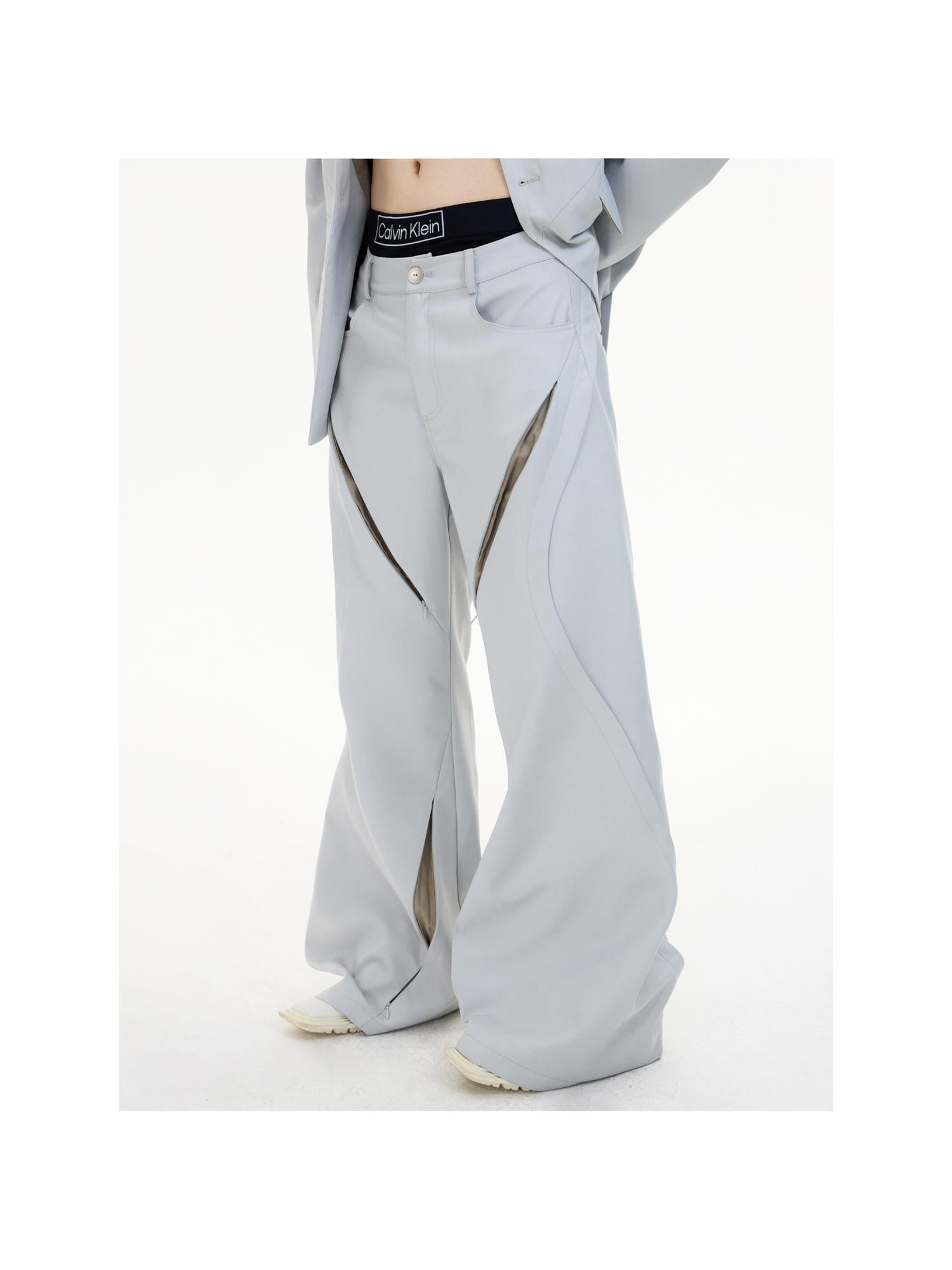 Peoplesense Deconstructed Grey Tapered Wide Leg Trousers With Micro Flare