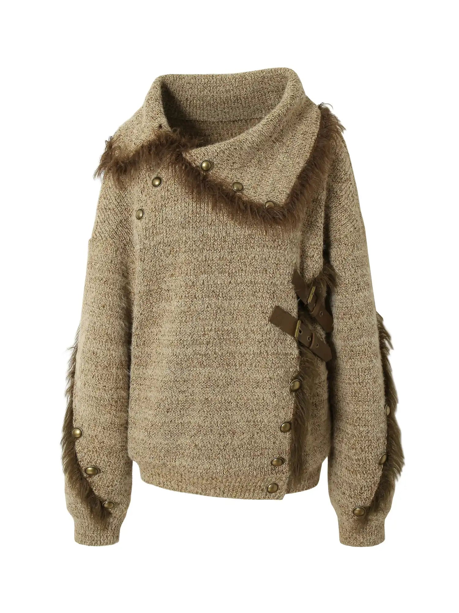 Vintage Boho Knit Sweater With Frayed Collar For Women