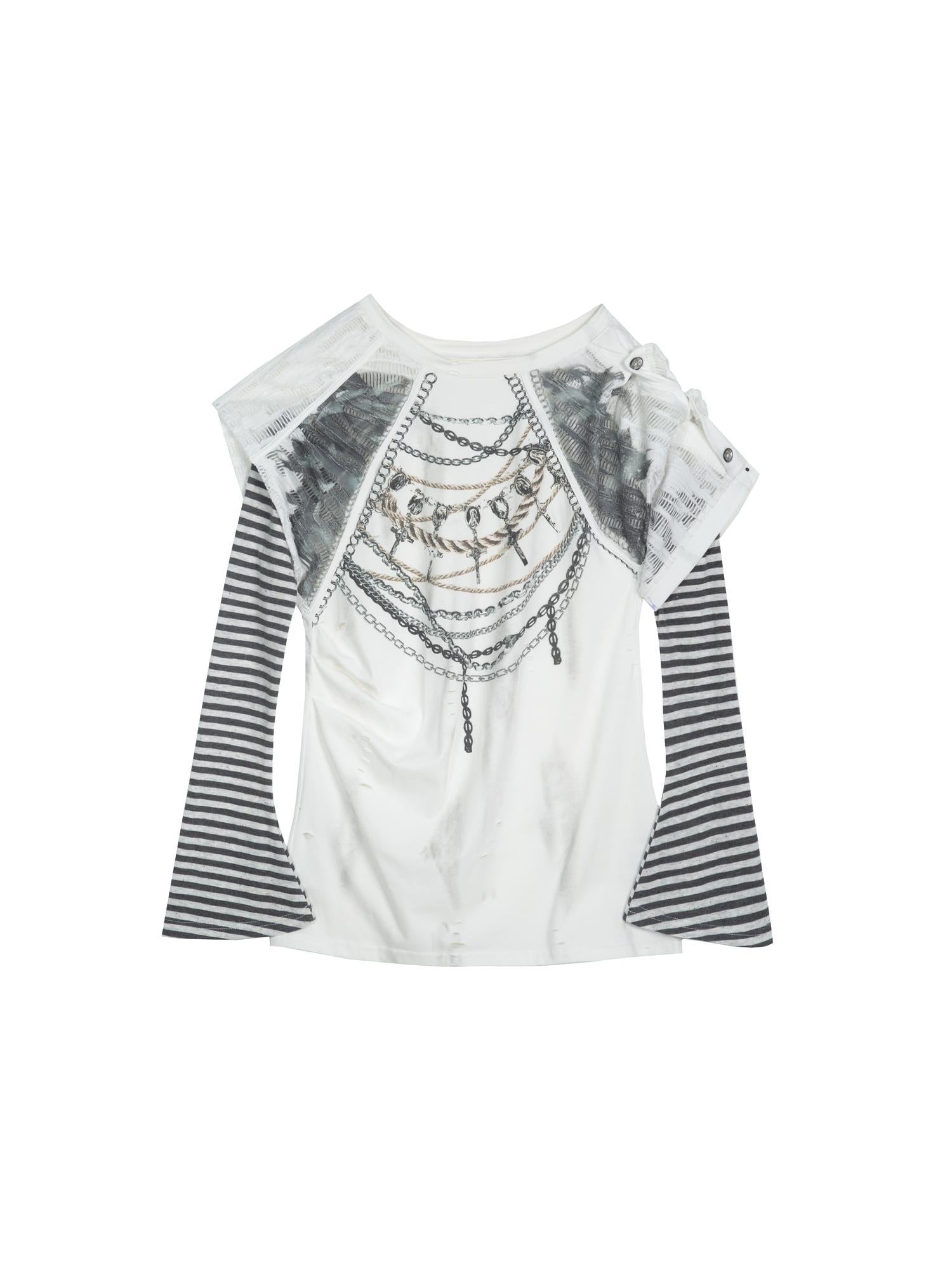 ARIADNAw Punk Asymmetric Two Layer Vintage Tee With Poetry Print