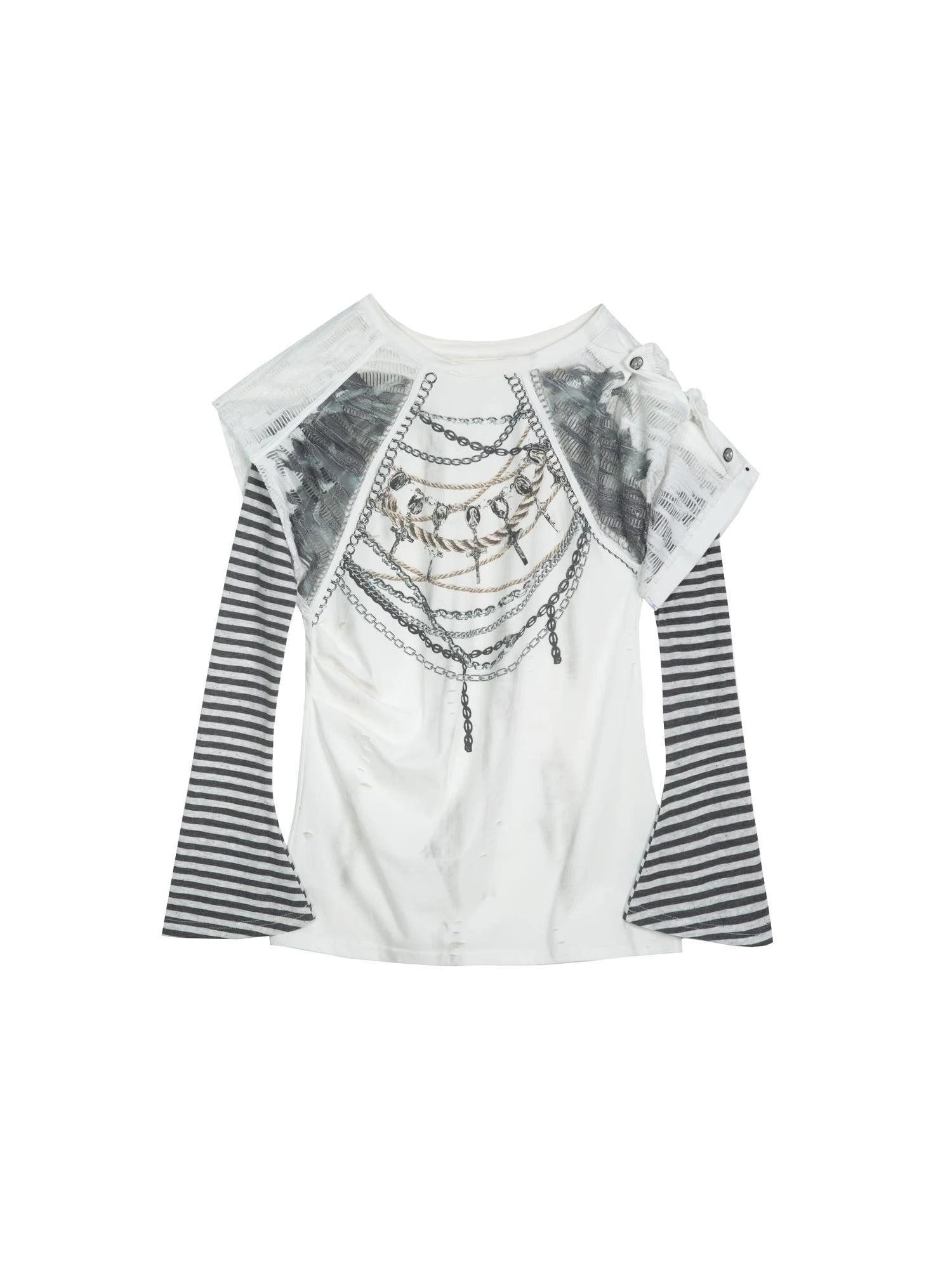 Punk Asymmetric Two Layer Vintage Tee With Poetry Print