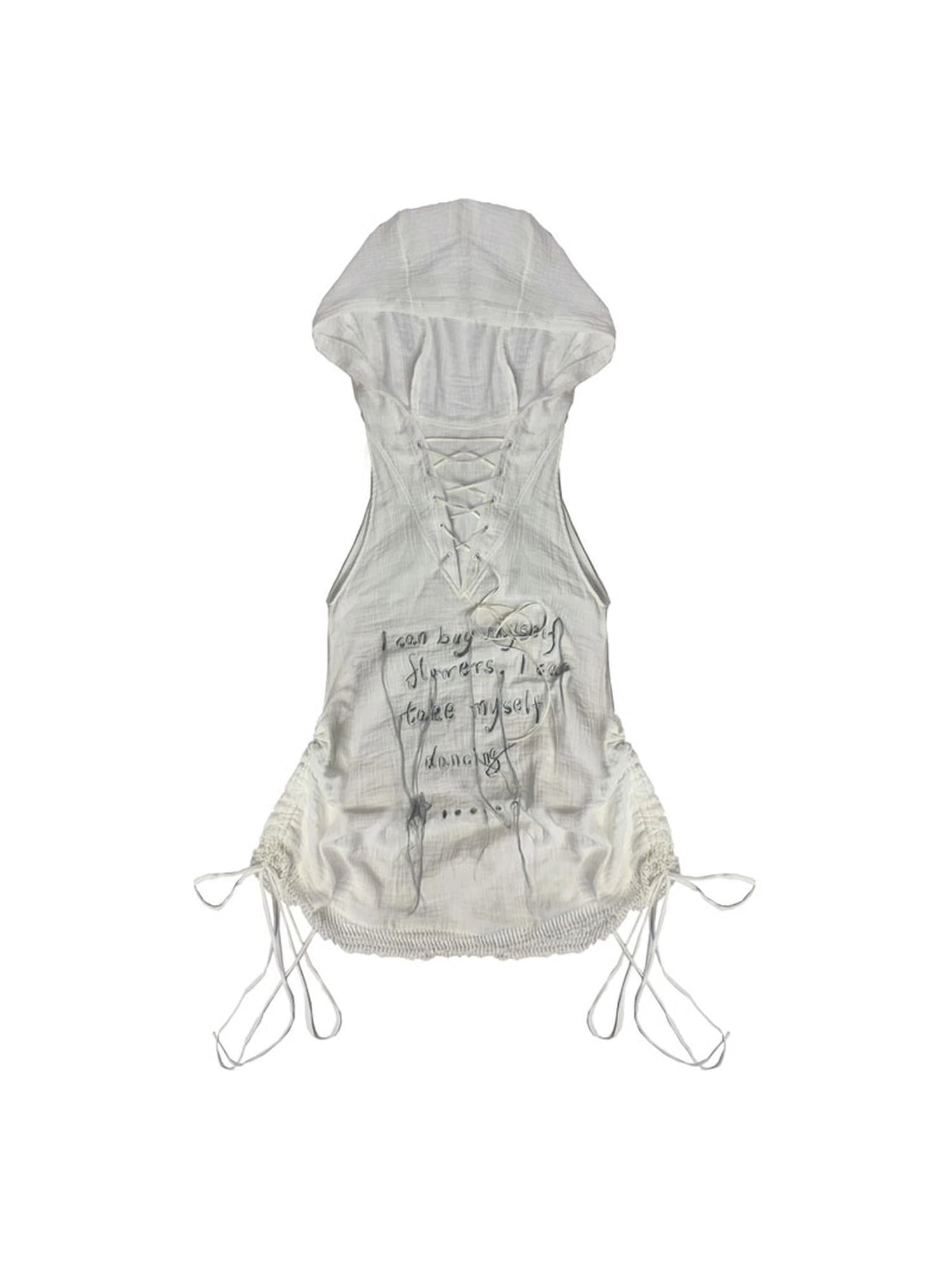 Lazy Wide Cotton Hooded Vest White Doom Wasteland Style