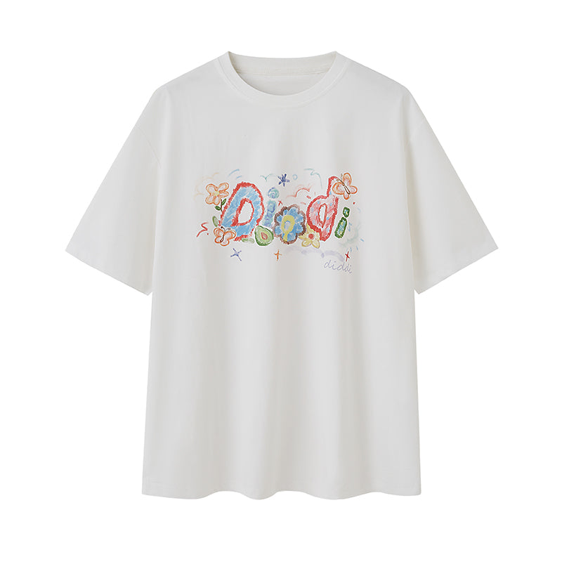 DIDDI MODA Playful Letter Print Cotton Tee