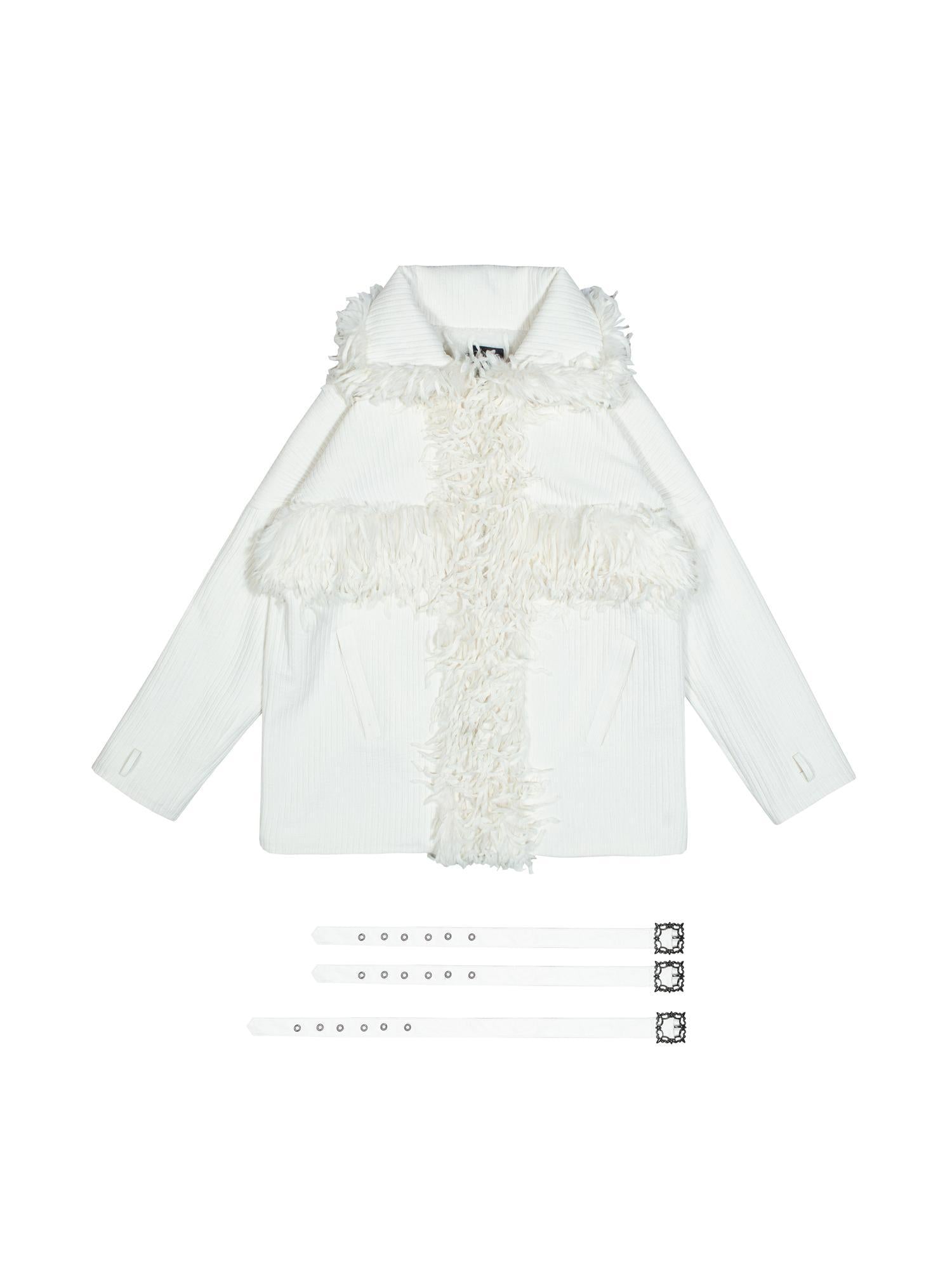 ARIADNAw Punk Faux Fur Wool Lined Collar Coat Winter Oversize Mid Length