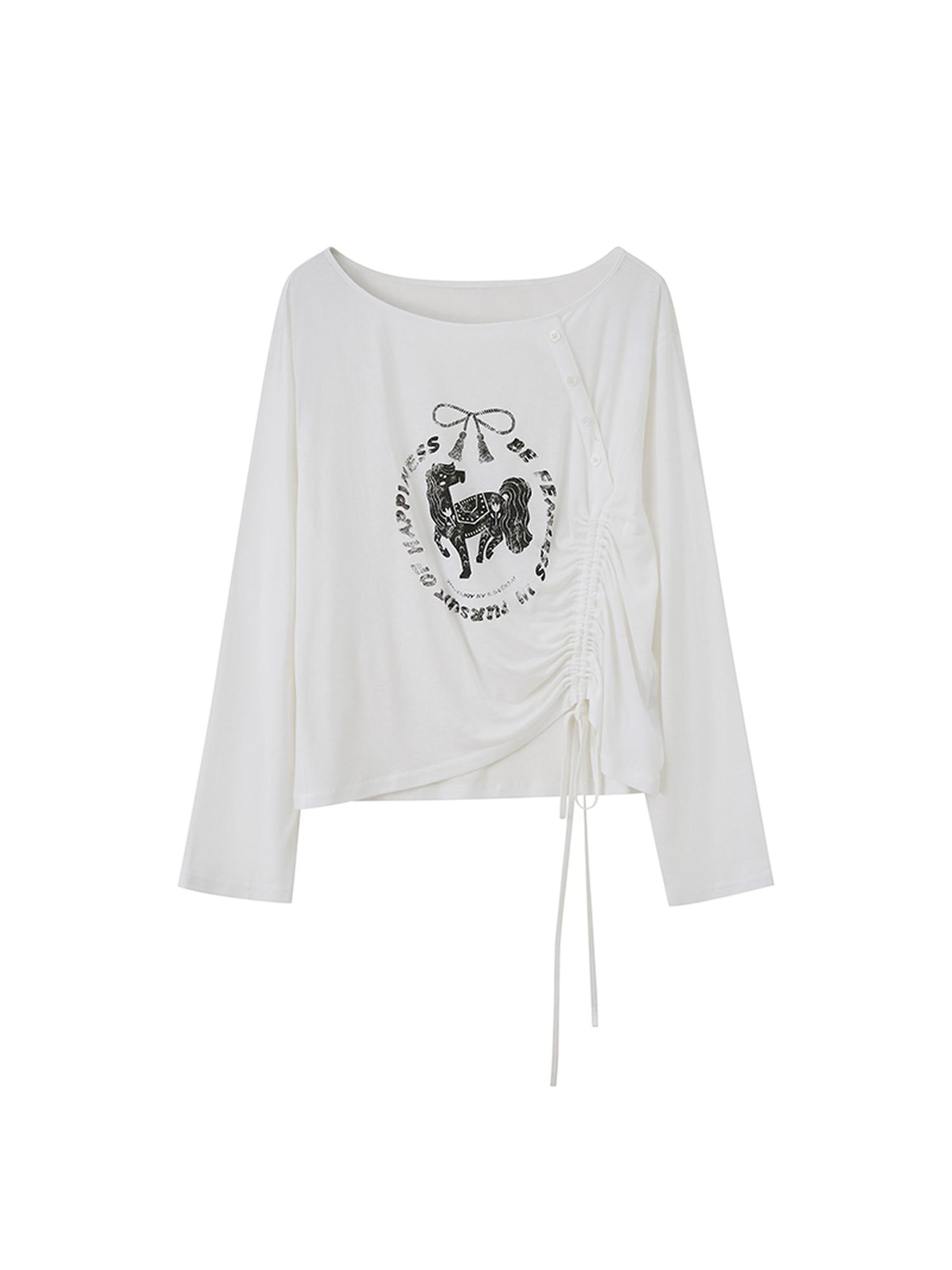 DIDDI MODA Bohemian Bow Pony Print Cropped Sleeve Tee