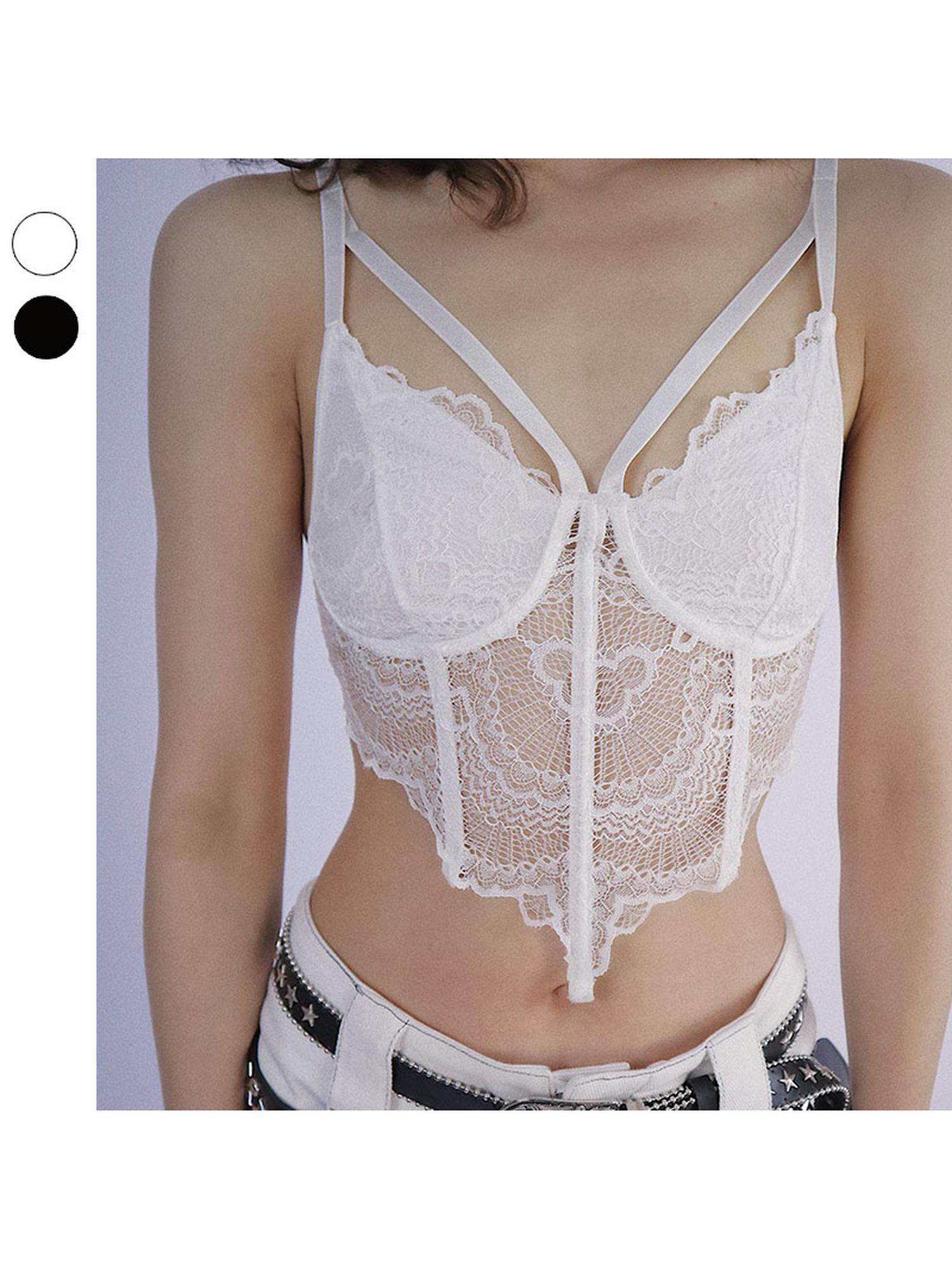 WSW WUSHENWU Lace Desire Versatile Black White Camisole