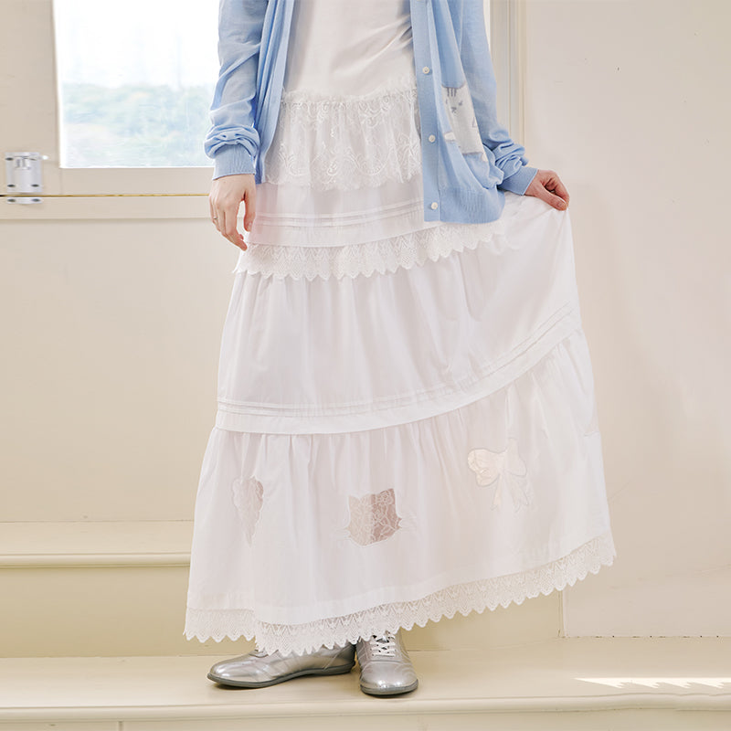 DIDDI MODA Vacation Inspired Geometric Lace Embroidered Maxi Skirt