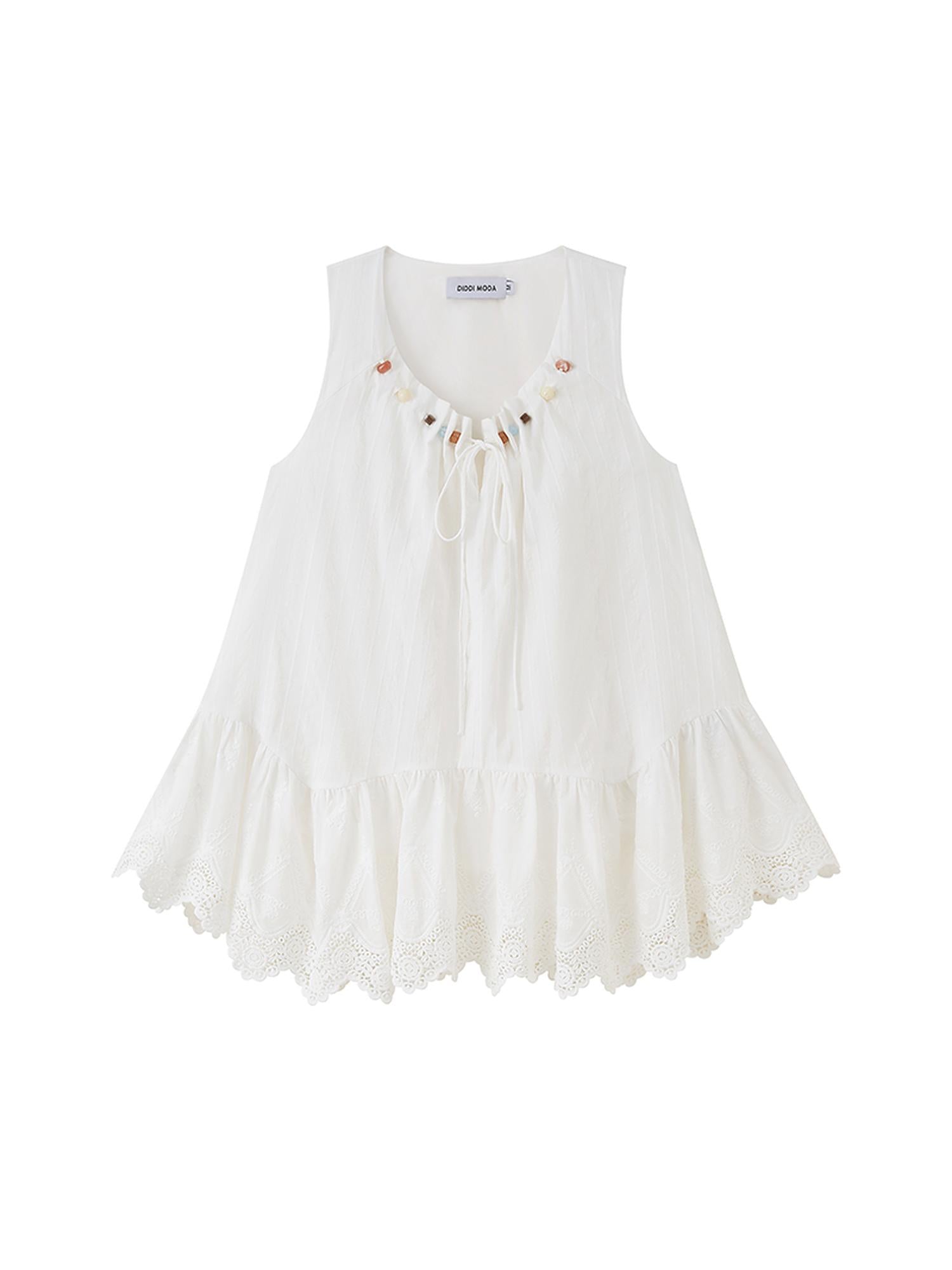 DIDDI MODA Romantic Minimalist Cotton Embroidered Beaded Sundress