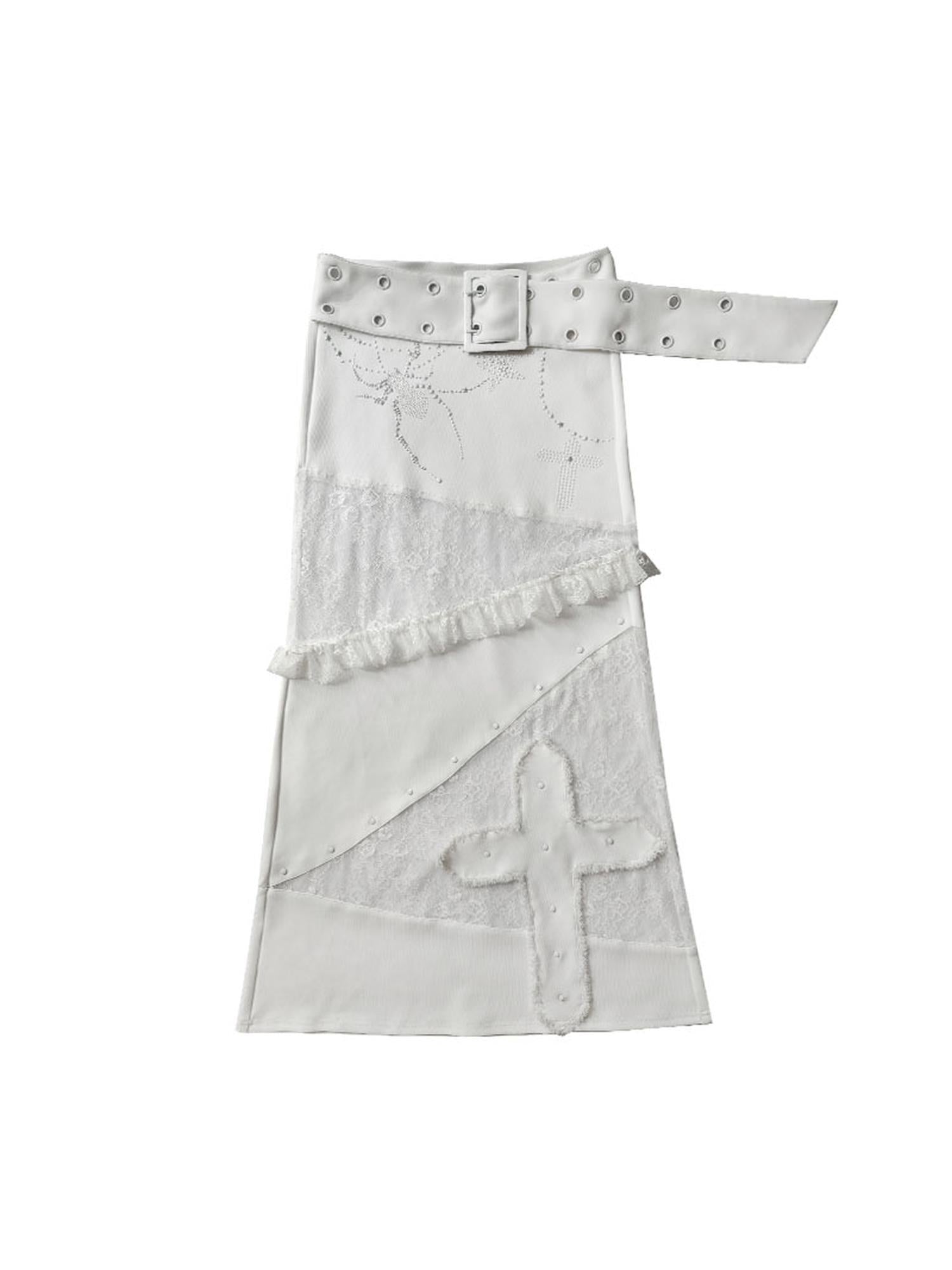 WSW WUSHENWU Lace Patched Punk Silhouette Slit Maxi Dress