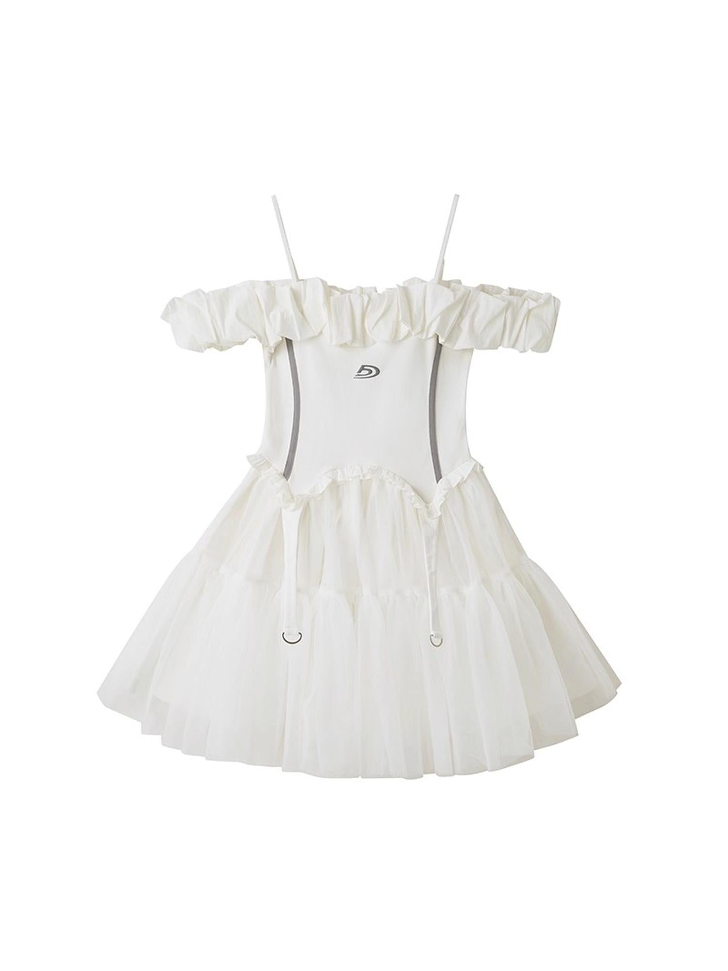 DIDDI MODA Elegant Black Ballet Off Shoulder A Line Dress With Flowy Mesh Skirt