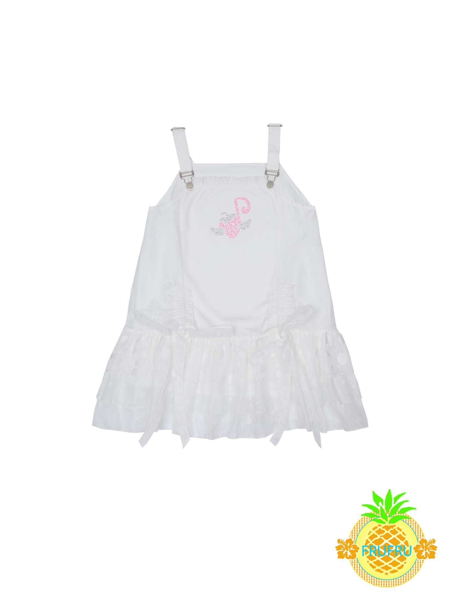 Frufru Gulu Hawaiian Dream White Lace Diamond Back Sleeveless Summer Dress