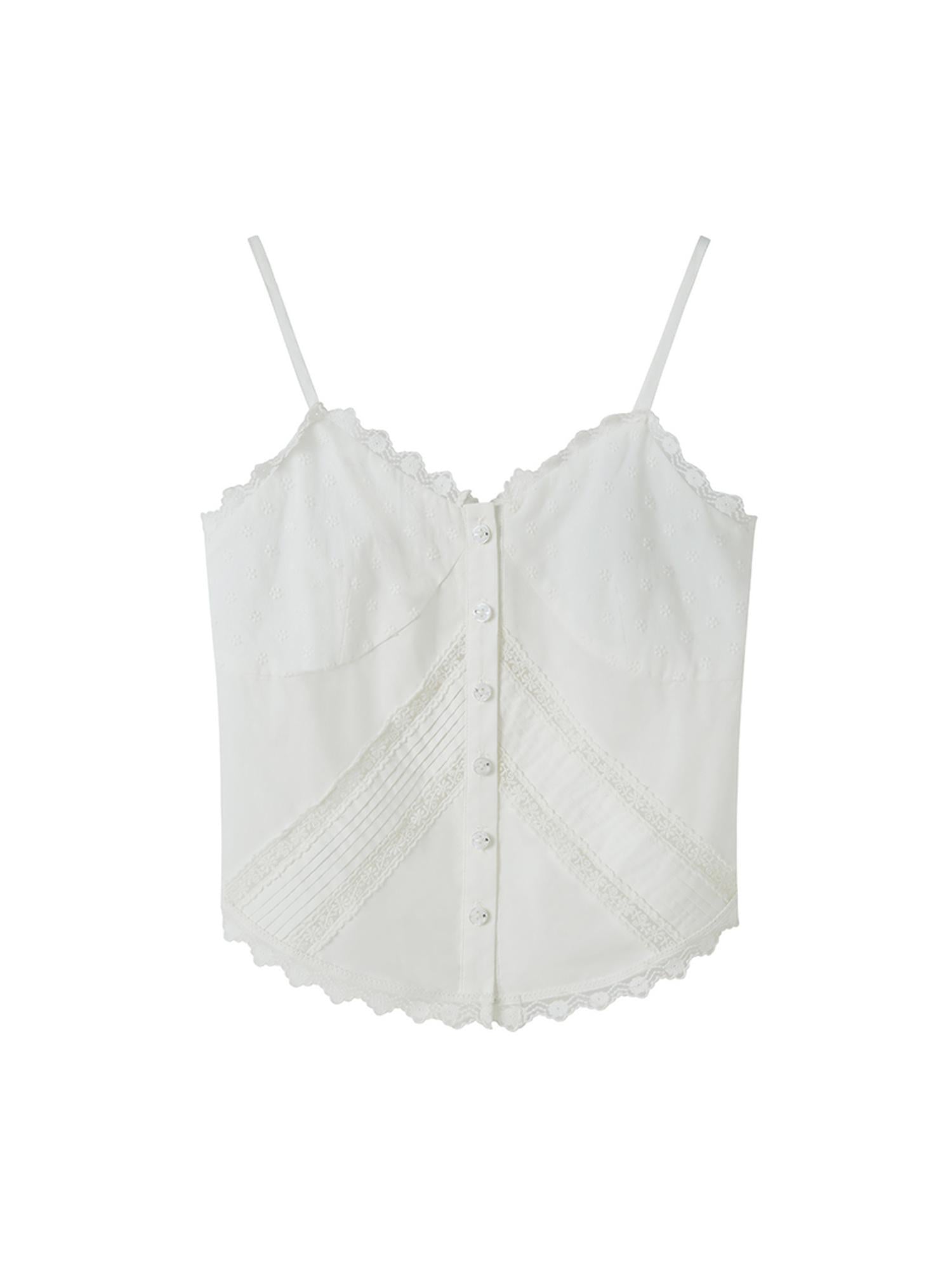 DIDDI MODA Lace Trimmed Cotton V Neck Cami Top