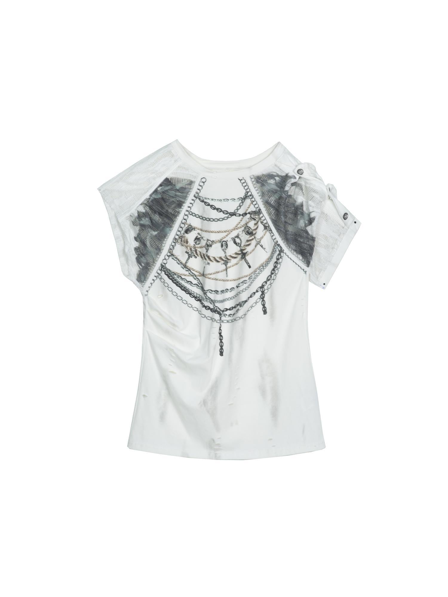 ARIADNAw Punk Asymmetric Two Layer Vintage Tee With Poetry Print