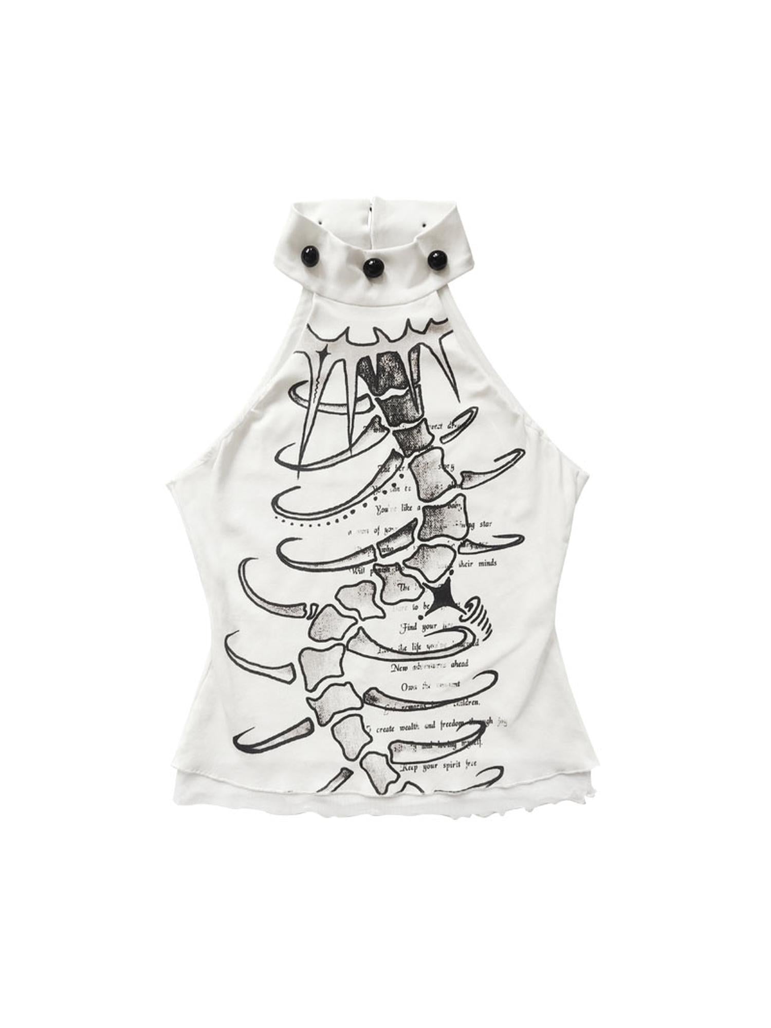 WSW WUSHENWU Spine Print Halter Neck Crop Top