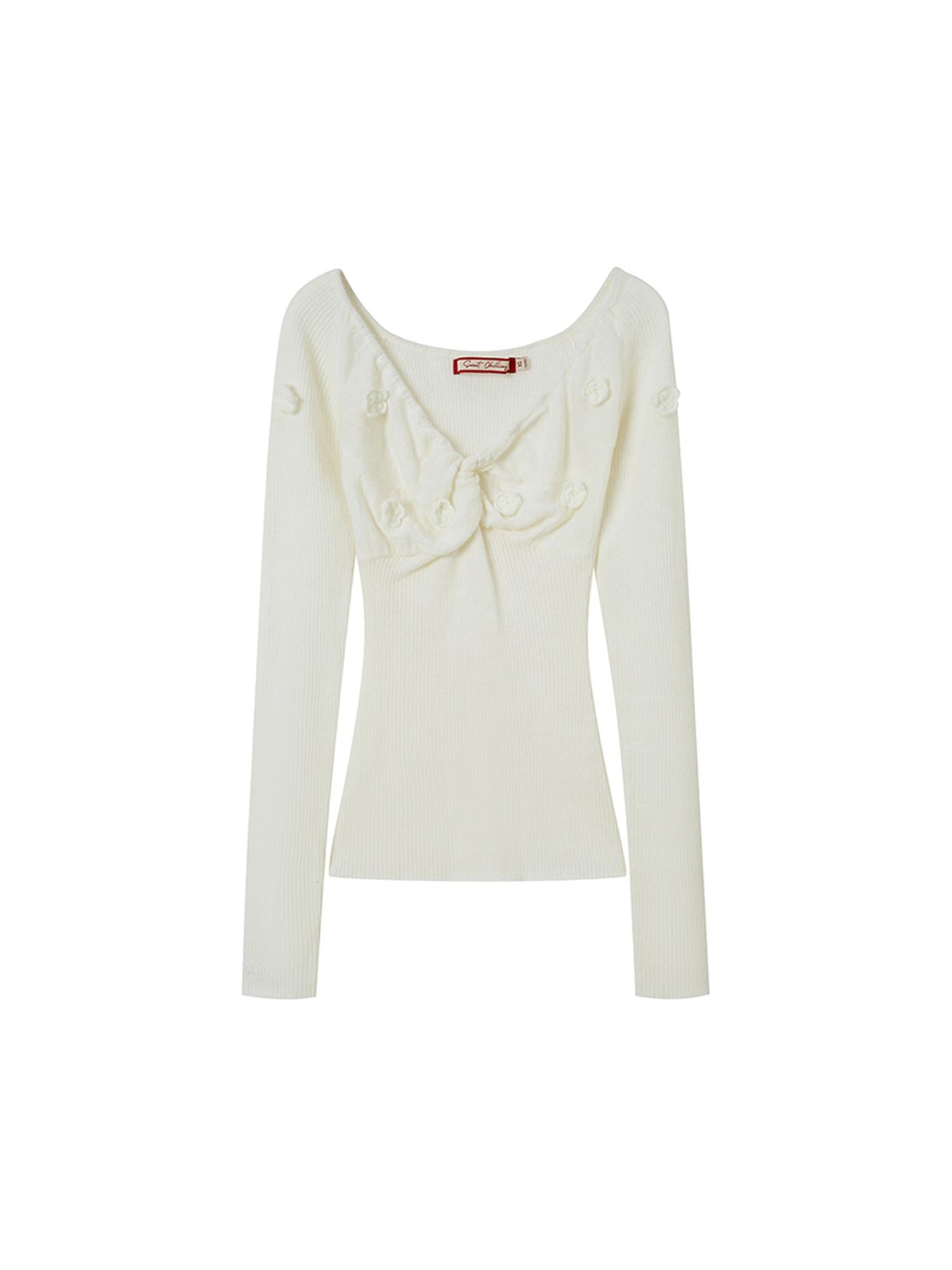 SweetChilling V-Neck 3D Hand-Knit Embroidered Sweater