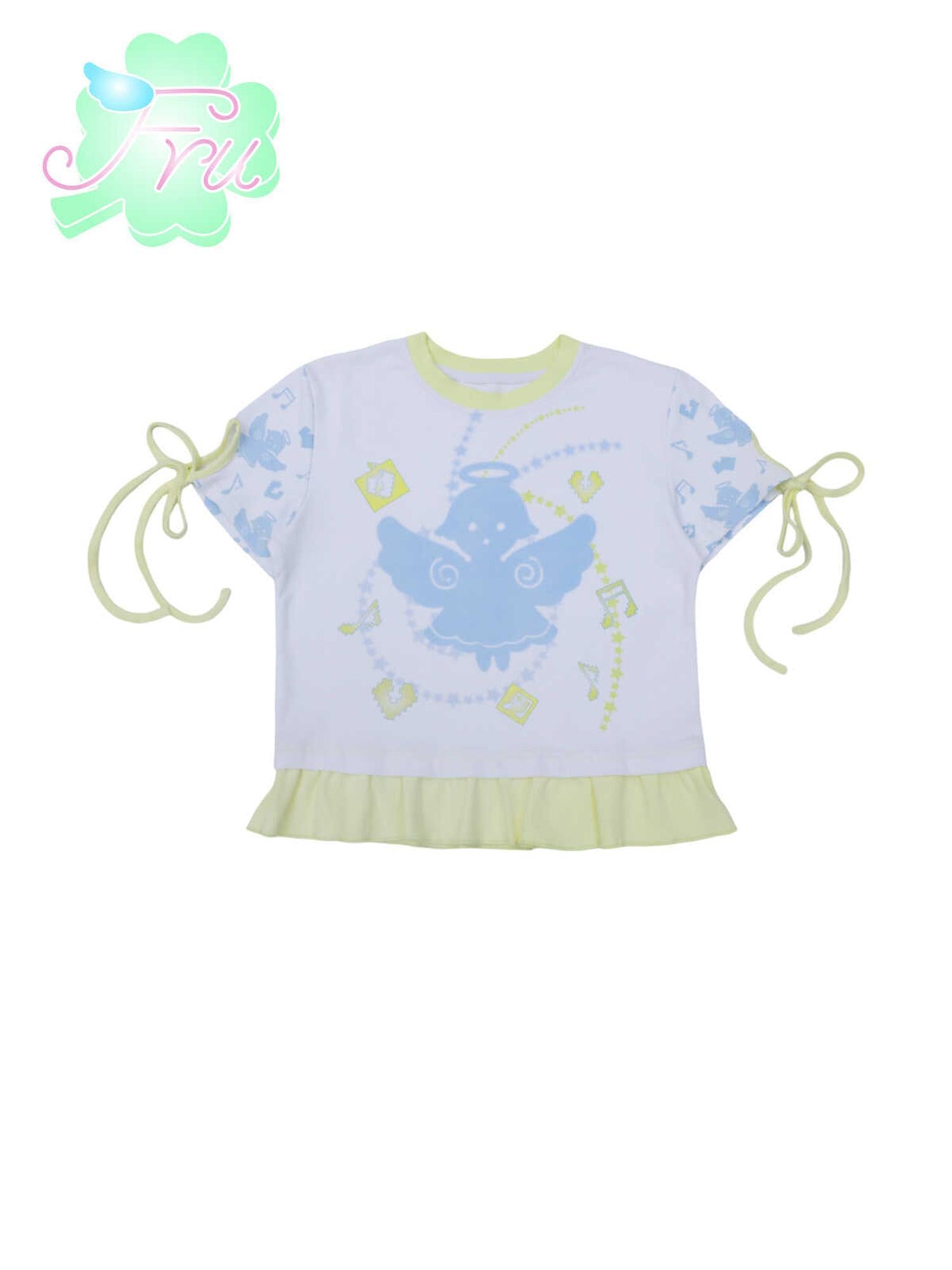 Frufru Gulu Summer Cotton Angel Print Loose T Shirt For Girls