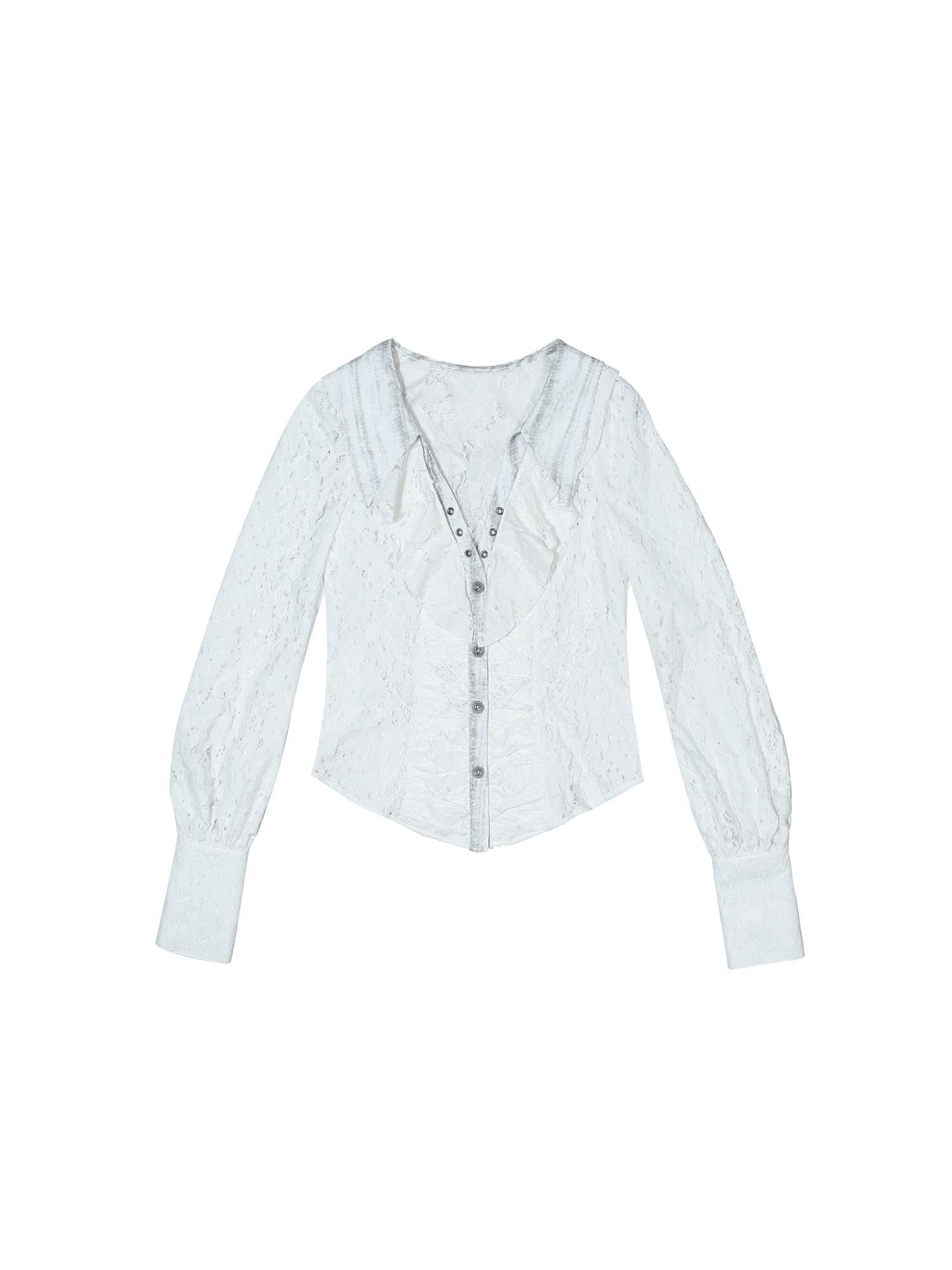 ARIADNAw Lace Trim Double Layer Neck Hollow Out Punk Romantic Vintage Blouse