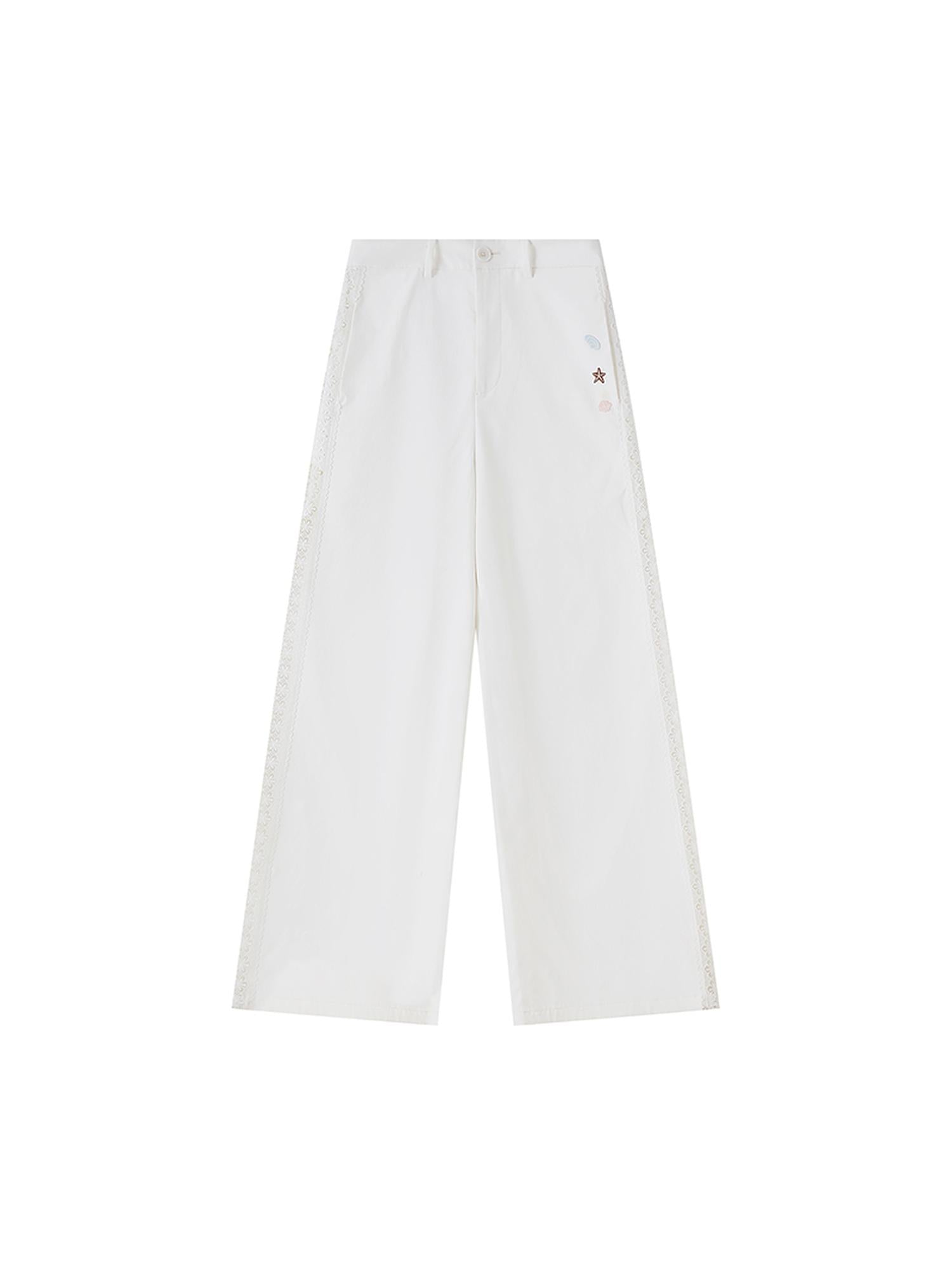 DIDDI MODA Lace Trimmed Relaxed Wide Leg Pants