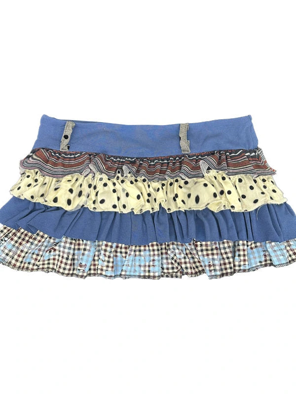 Blue Polka Dot Layered Ruffle Skirt Dresses
