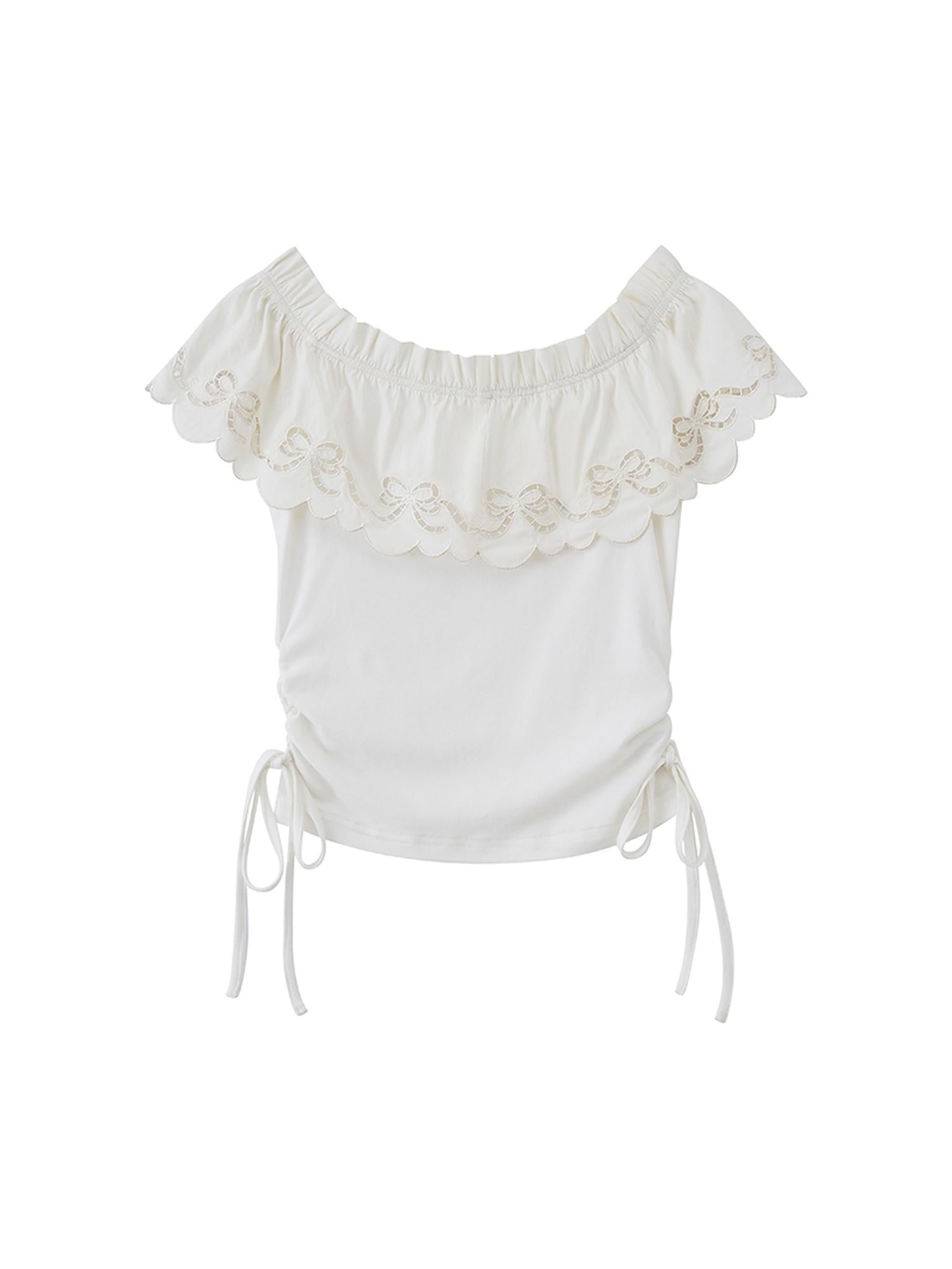 DIDDI MODA Butterfly Lace Wave Hem Crop Top