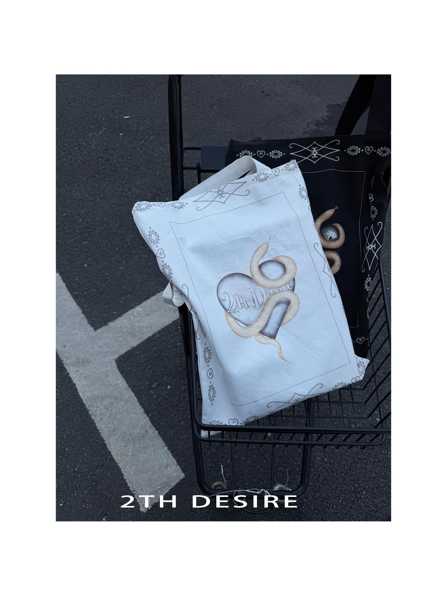 2th Desire Custom Punk Snake Year Hand-Painted Canvas Tote Bag
