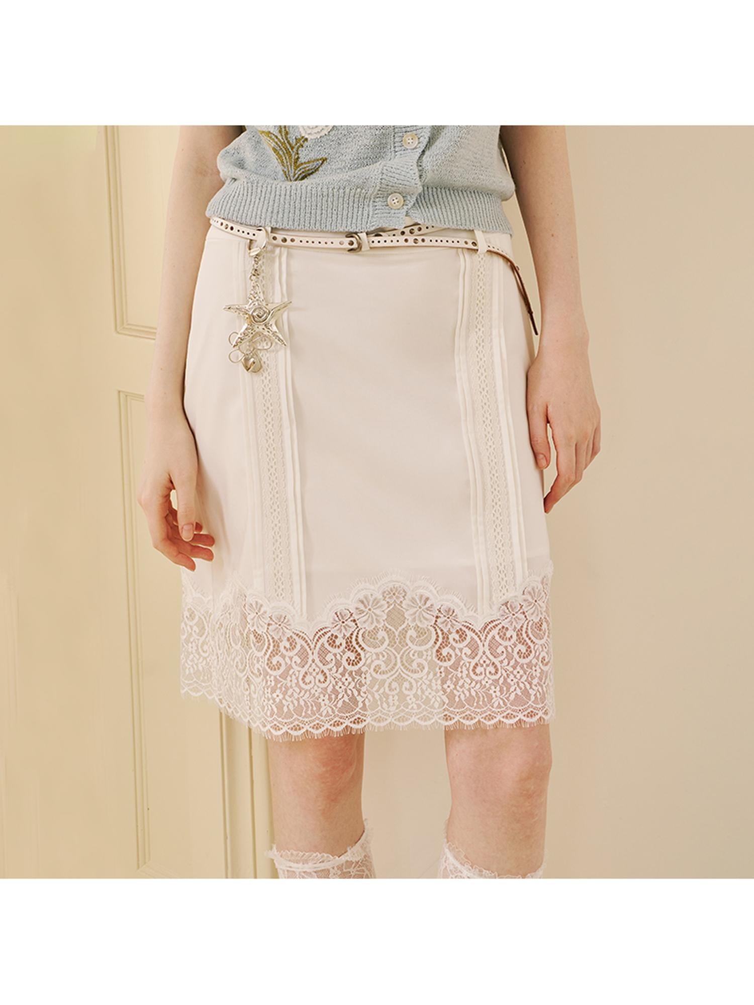 DIDDI MODA Elegant Lace Trimmed Tuck Skirt