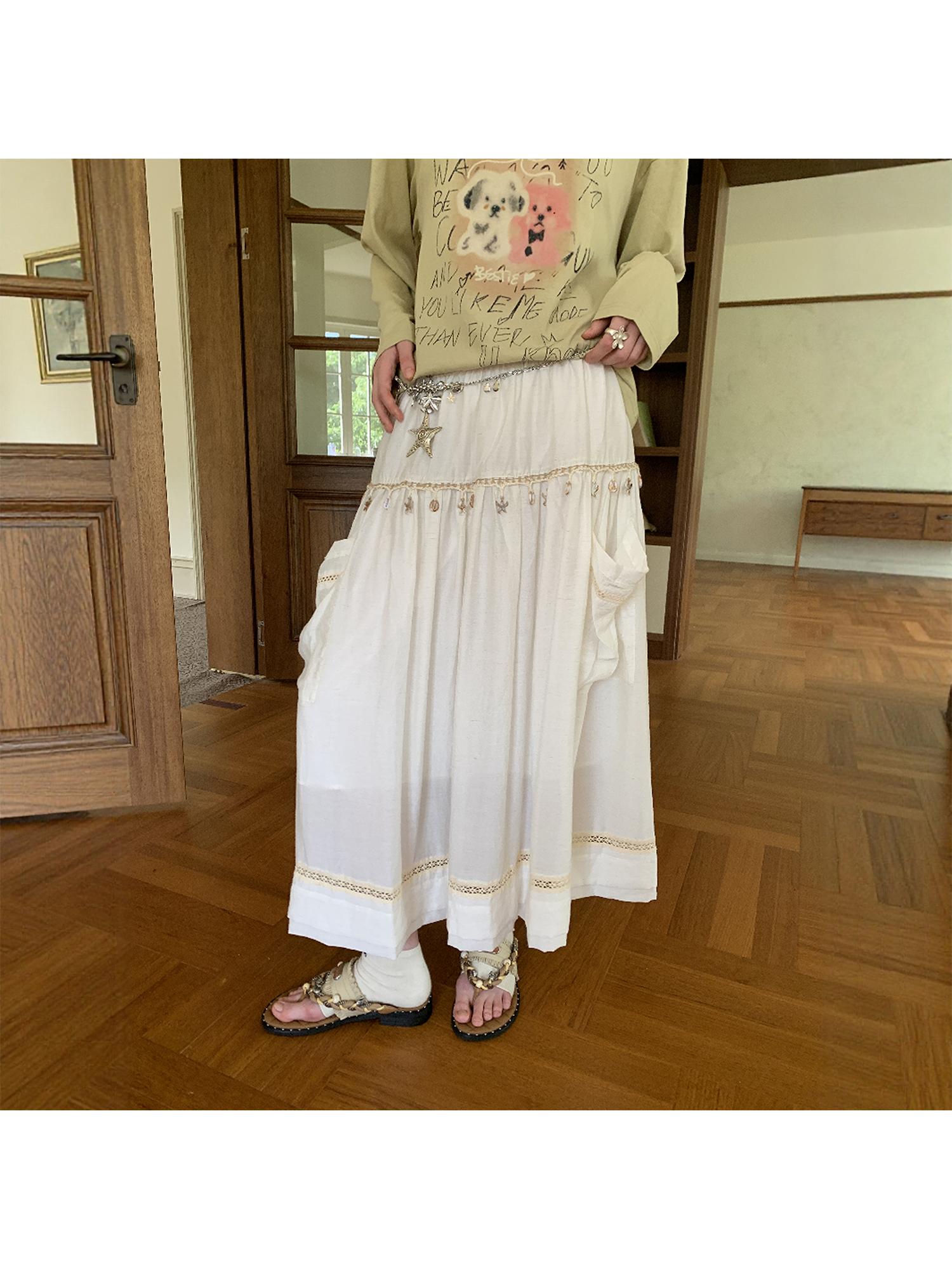 DIDDI MODA Elegant Shell Tie Puff Skirt With Pockets