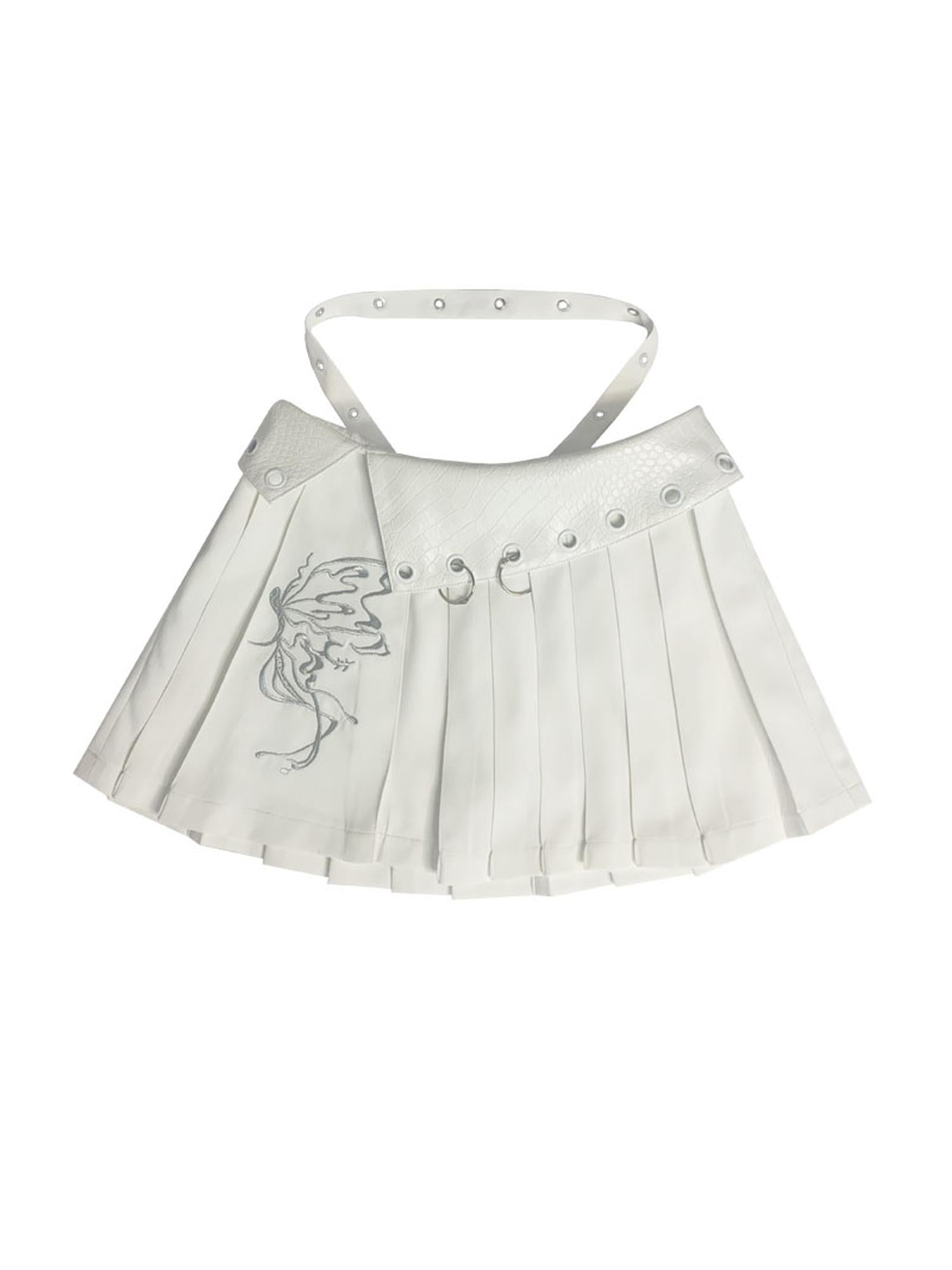 WSW WUSHENWU Butterfly Embroidered White Ballet Mini Skirt