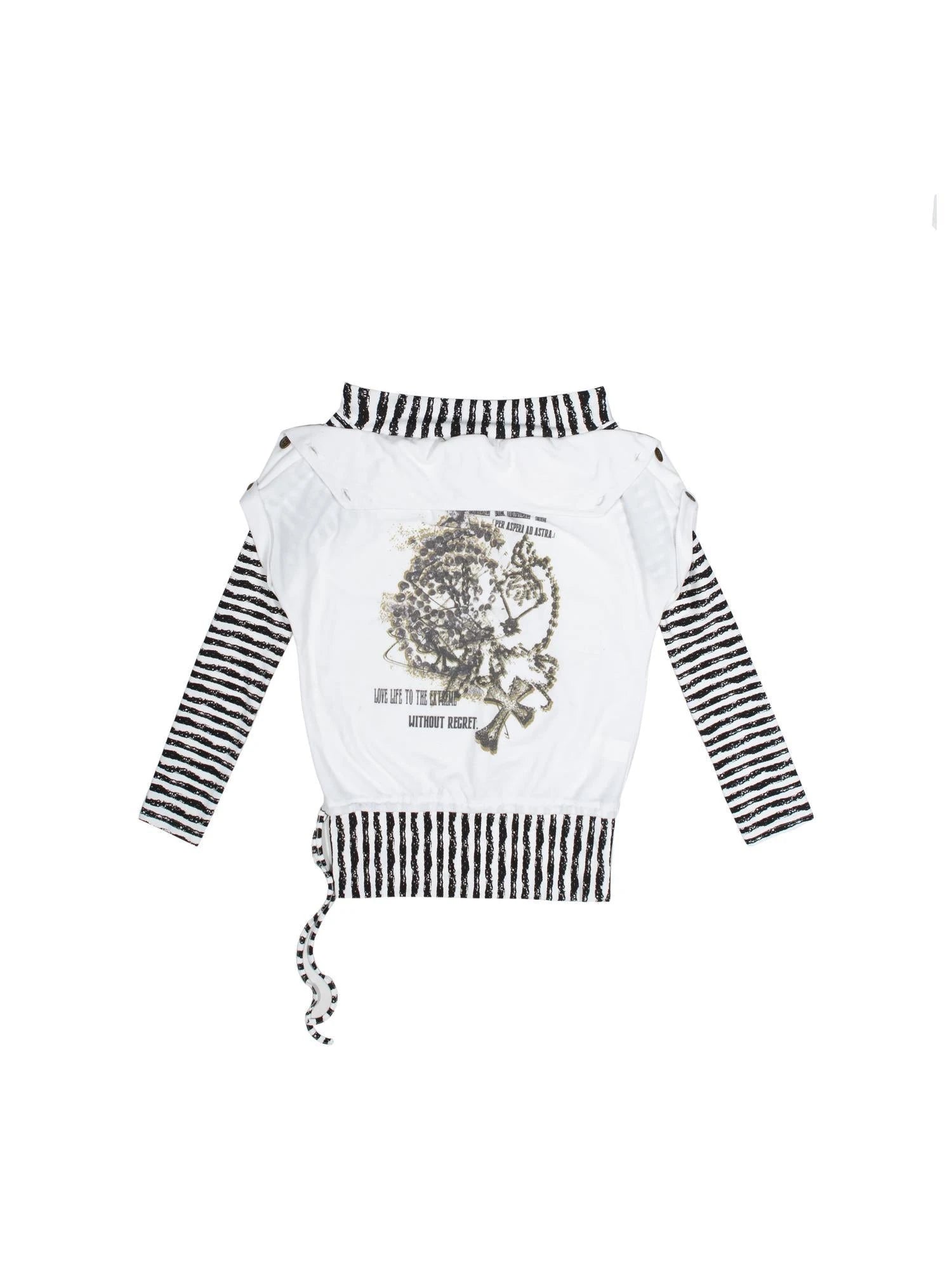 Punk Y2k Cross Print Stripe Spliced Long Sleeve Sport Shirt