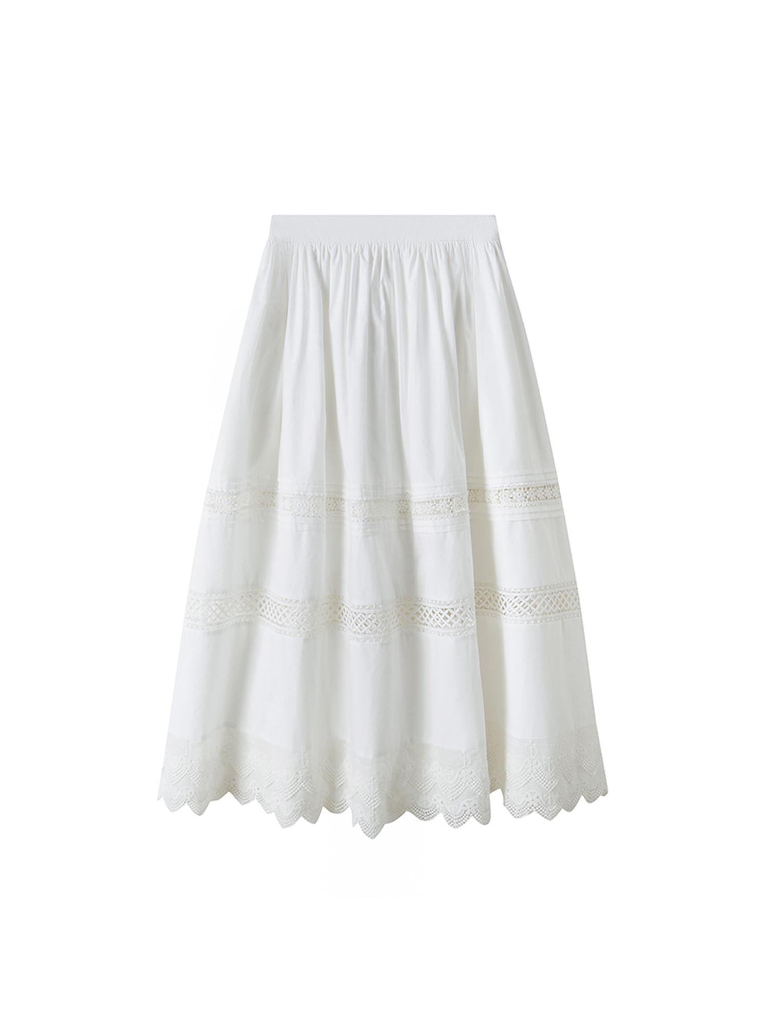 DIDDI MODA Lace Trimmed Floral Hollow Out Midi Skirt