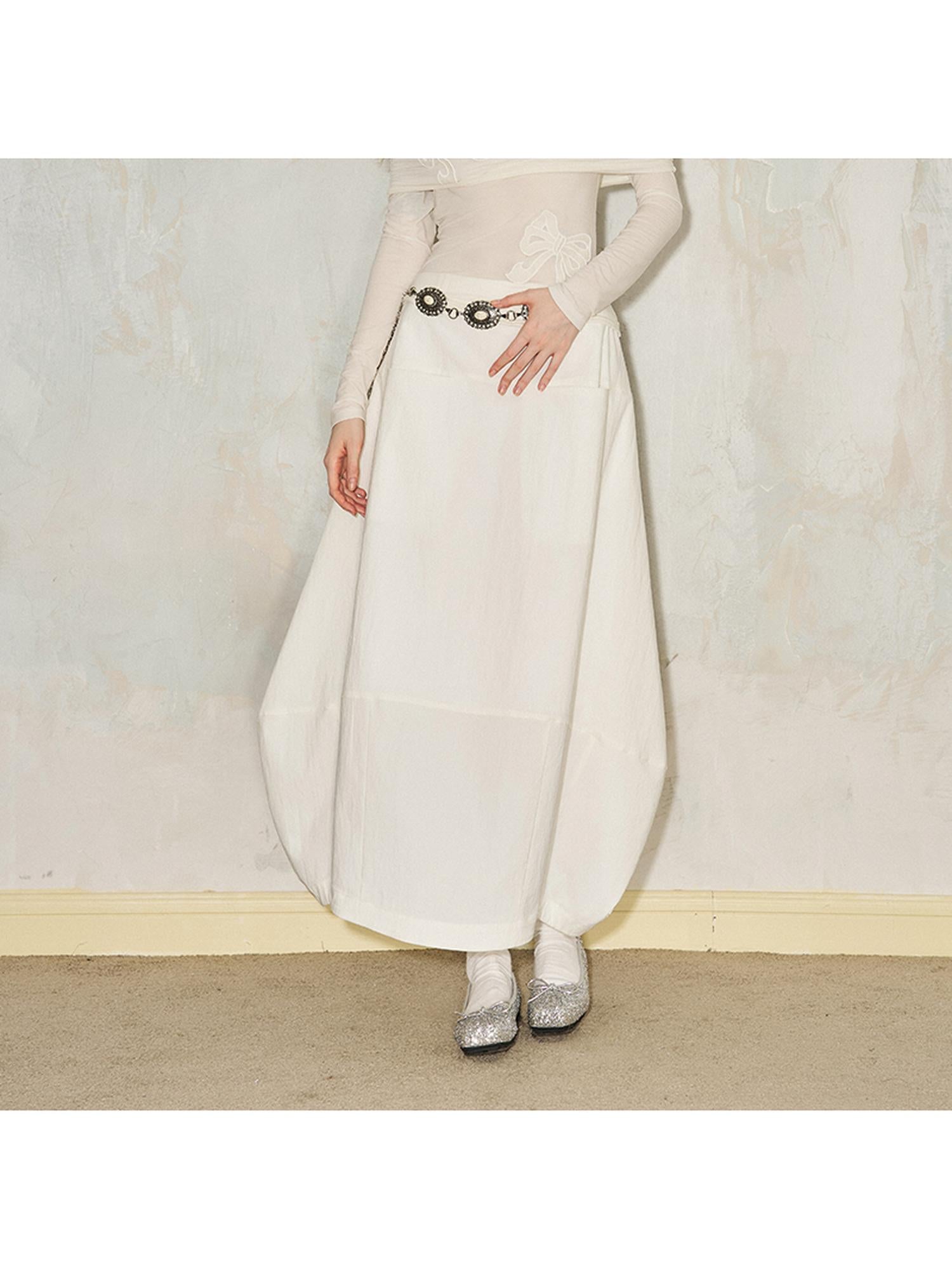 DIDDI MODA Wrinkle Textured Lantern Midi Skirt