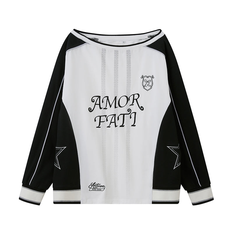 DIDDI MODA Amor Fati Gradient Lace Off Shoulder Active Sweatshirt
