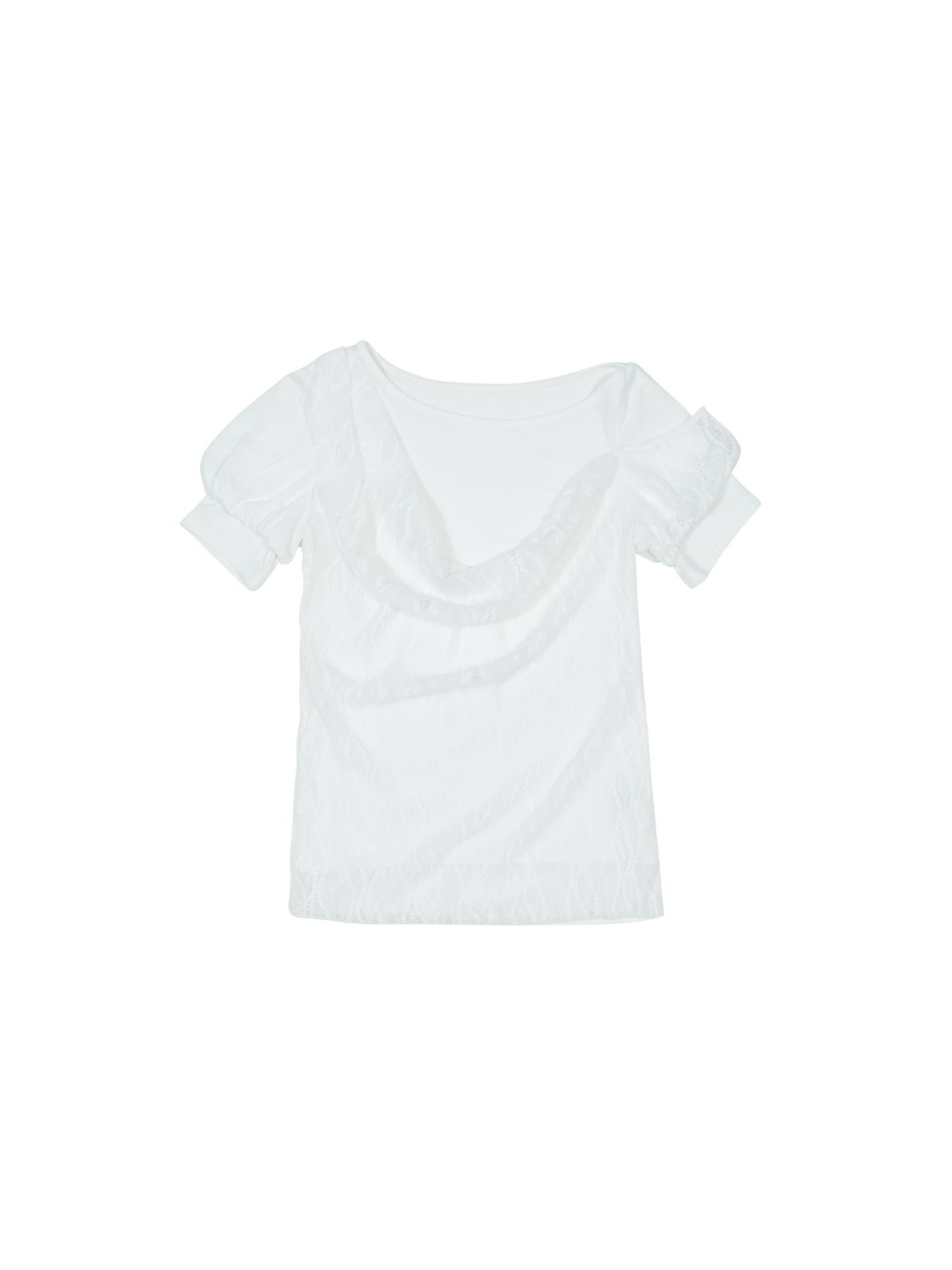 ARIADNAw Summer Lace Trim Peplum Tee With Puff Sleeves