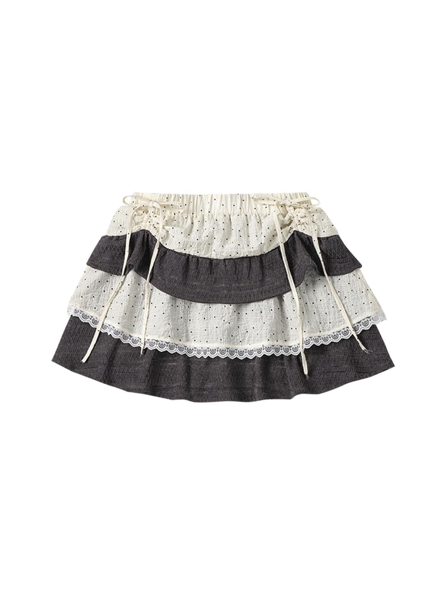MOMSYCAN FOX LINE Polka Dot A Line Skirt With Elastic Waist Built In Shorts