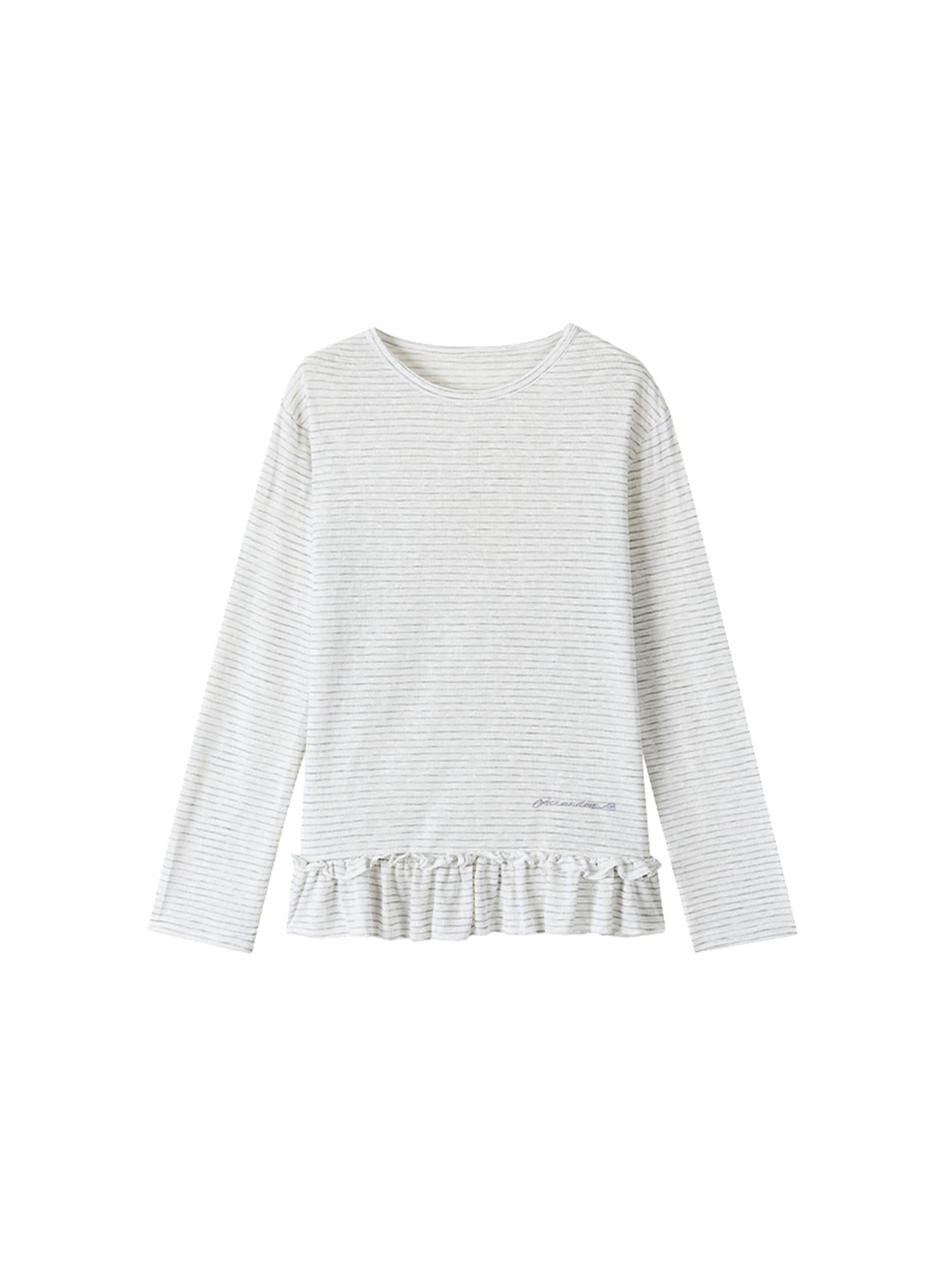 atrandom Loose Long Sleeve Lace Embroidered Striped Layering Top Blouse